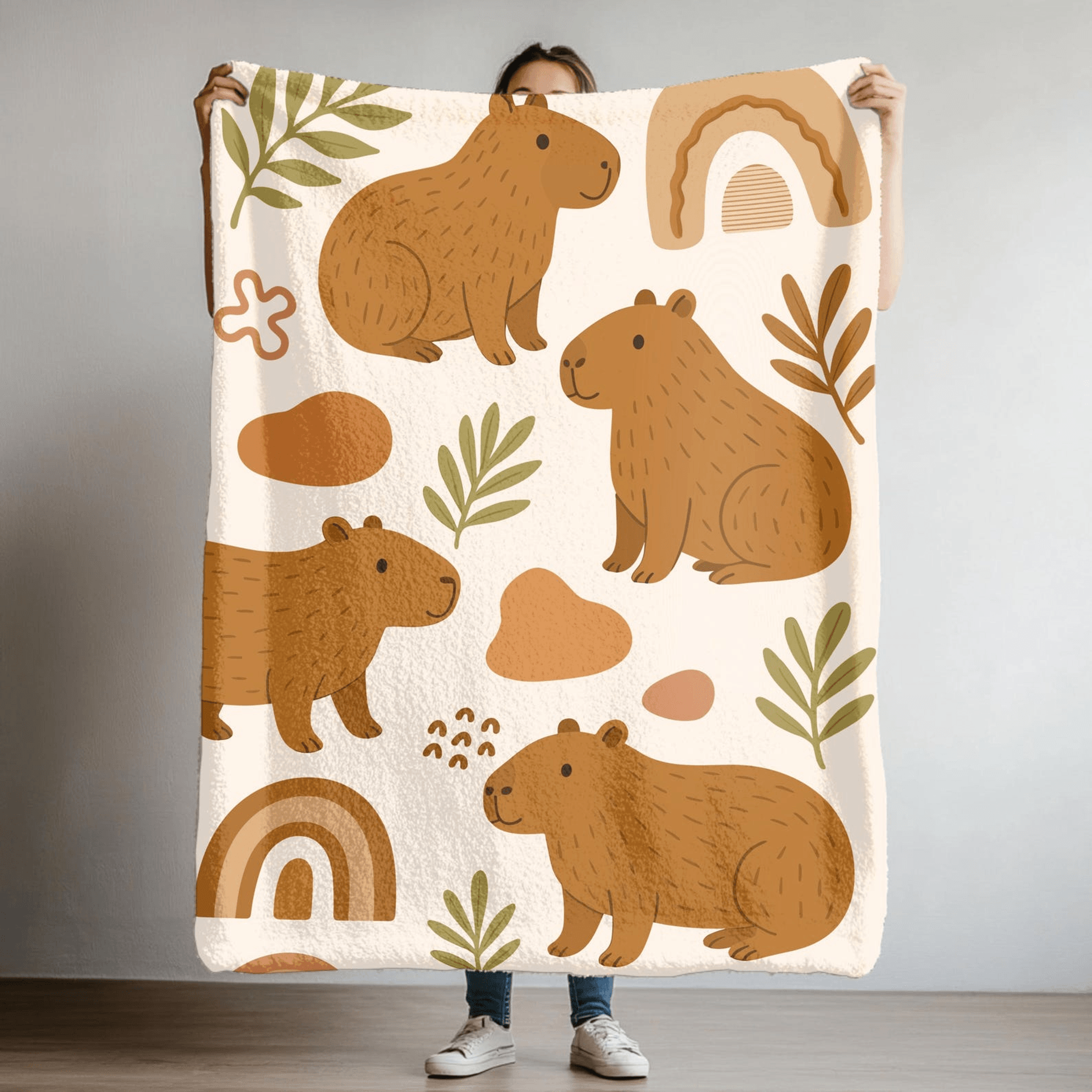 capybara velveteen throw blanket – cute boho capybara plush fleece blanket for cozy nights