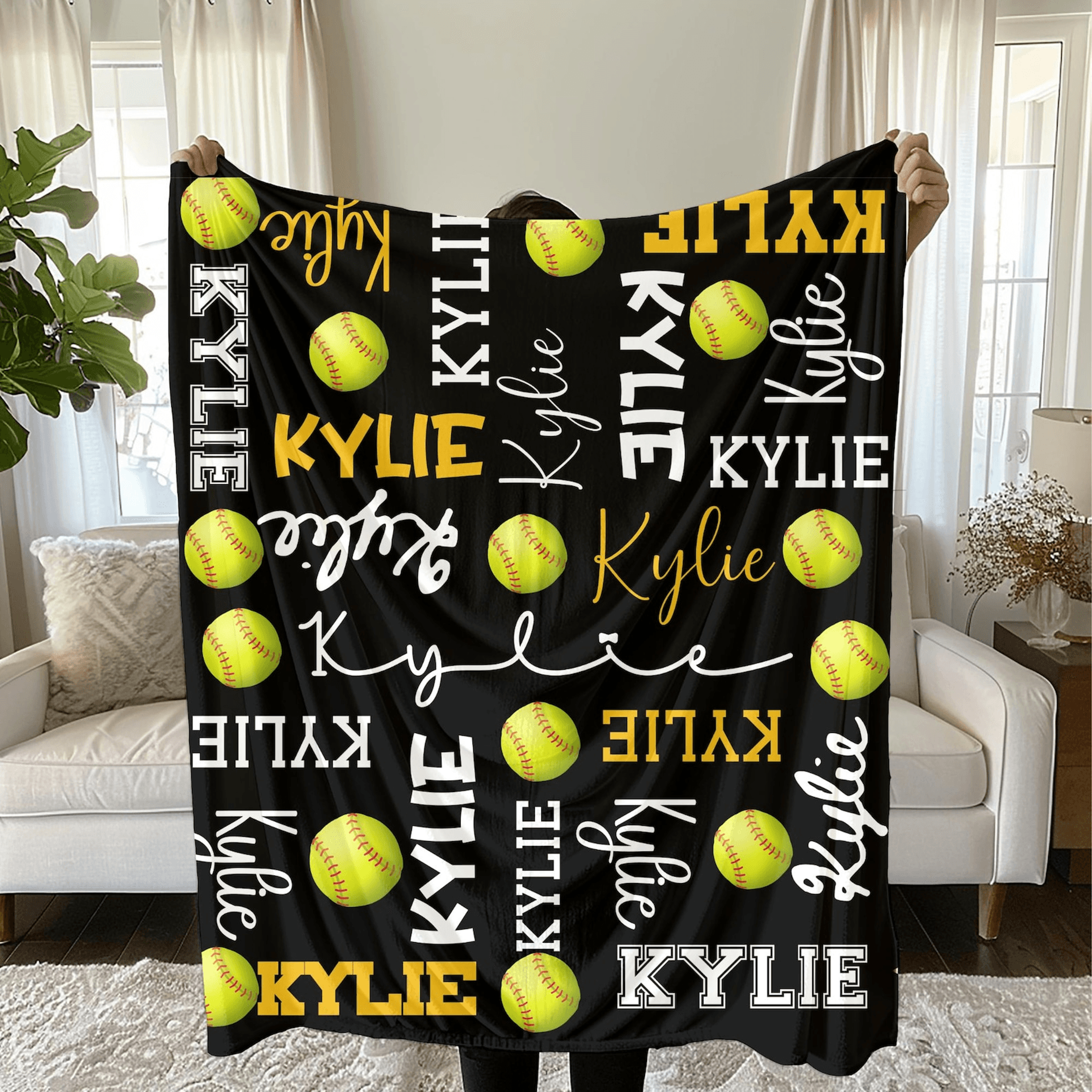 personalized softball blanket – custom name velveteen plush throw for softball players & fans