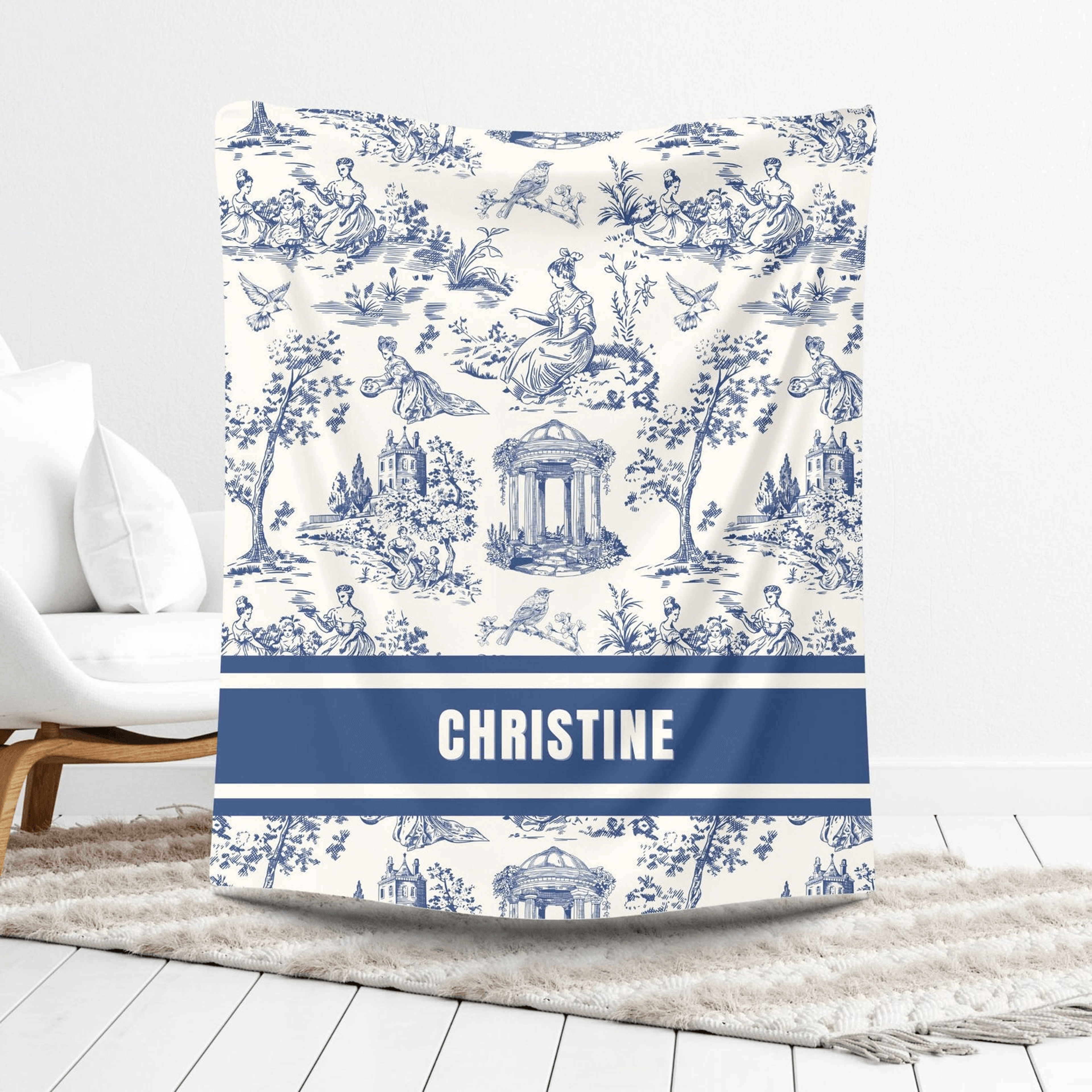 personalized toile throw blanket – custom couple keepsake gift for weddings, anniversaries & home decor