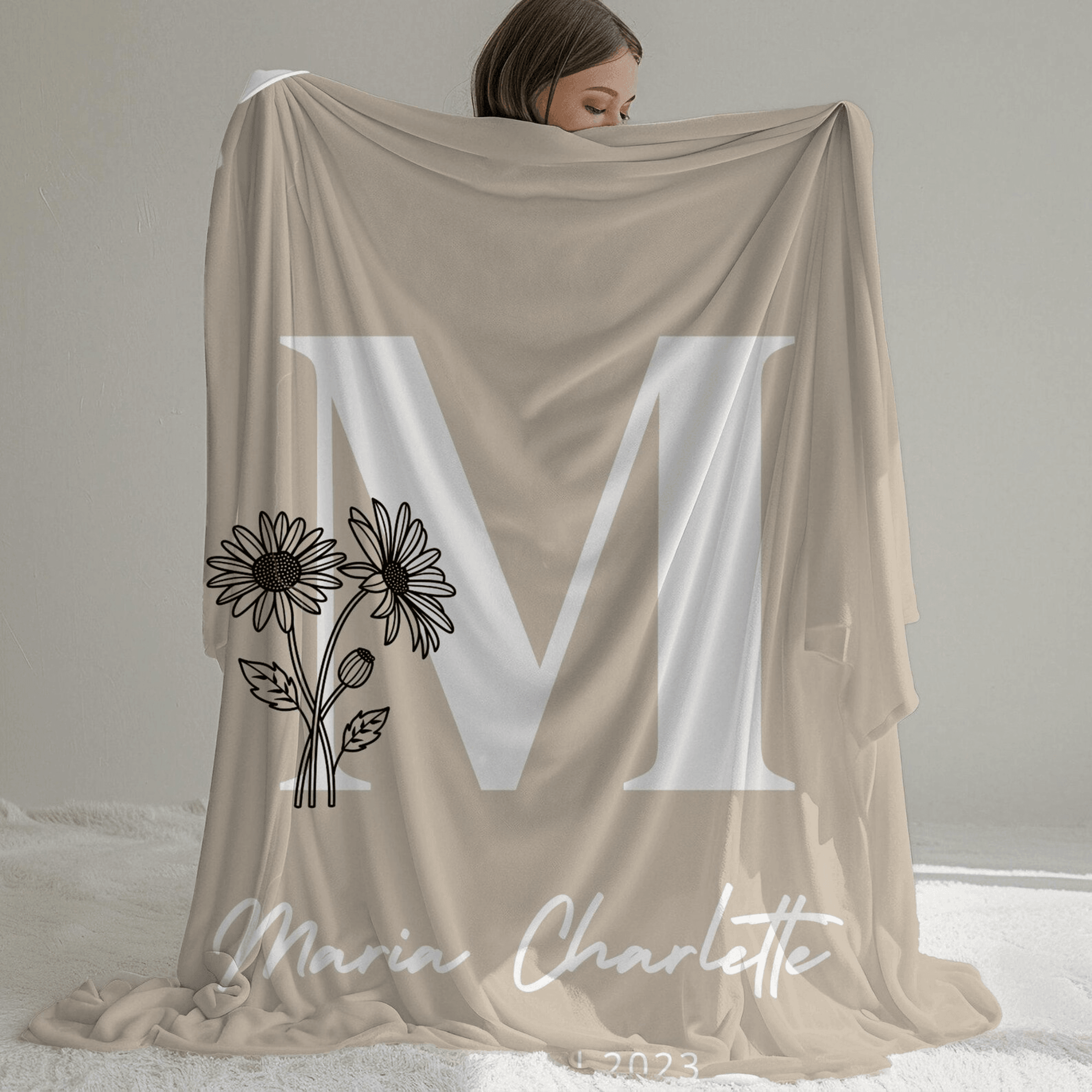 personalized birth flower name blanket – custom floral throw gift for mom, grandma & her