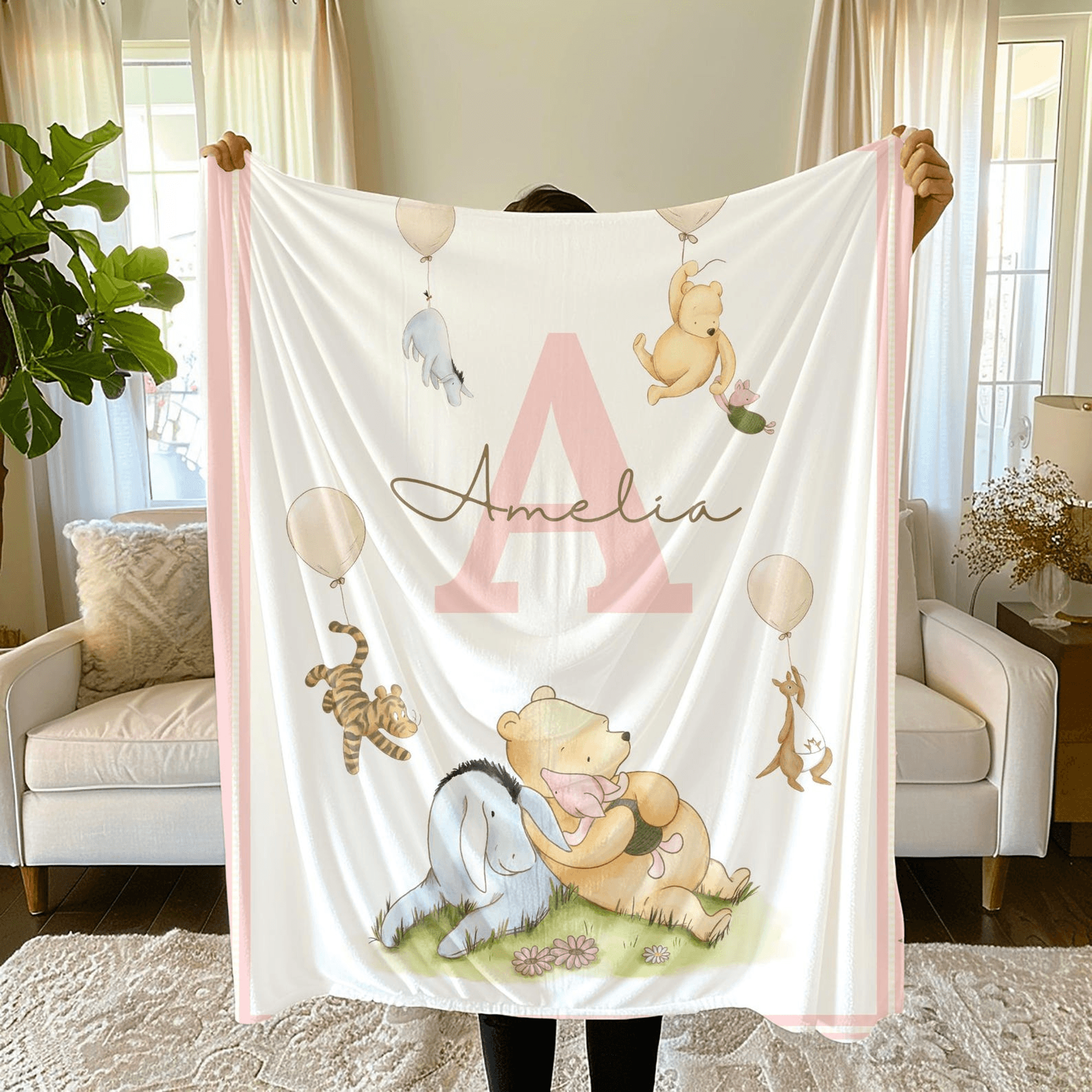 personalized winnie the pooh baby blanket – custom plush baby swaddle gift for newborns & baby showers