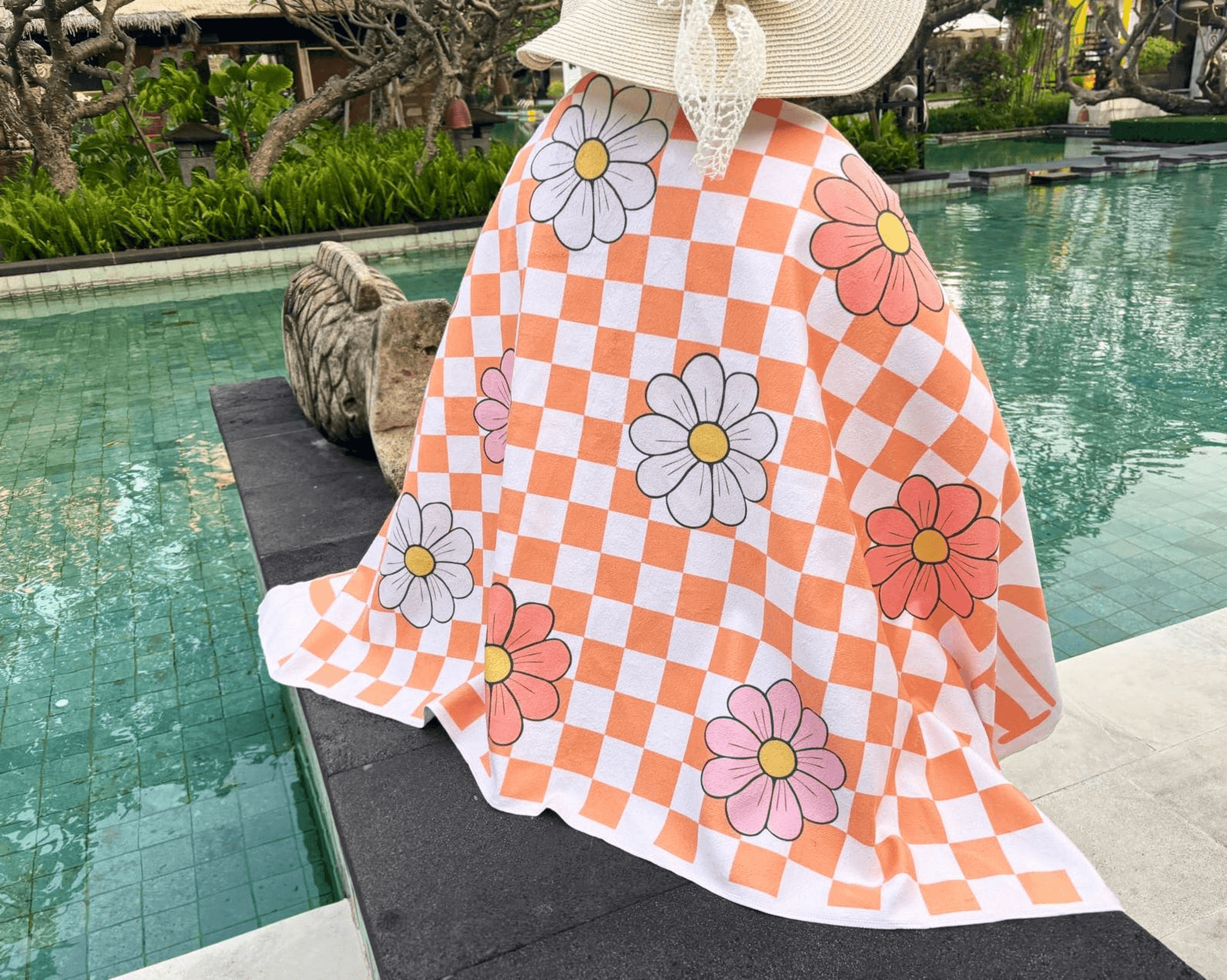 personalized retro beach towel with custom monogram – vintage pool towel for beach & summer travel