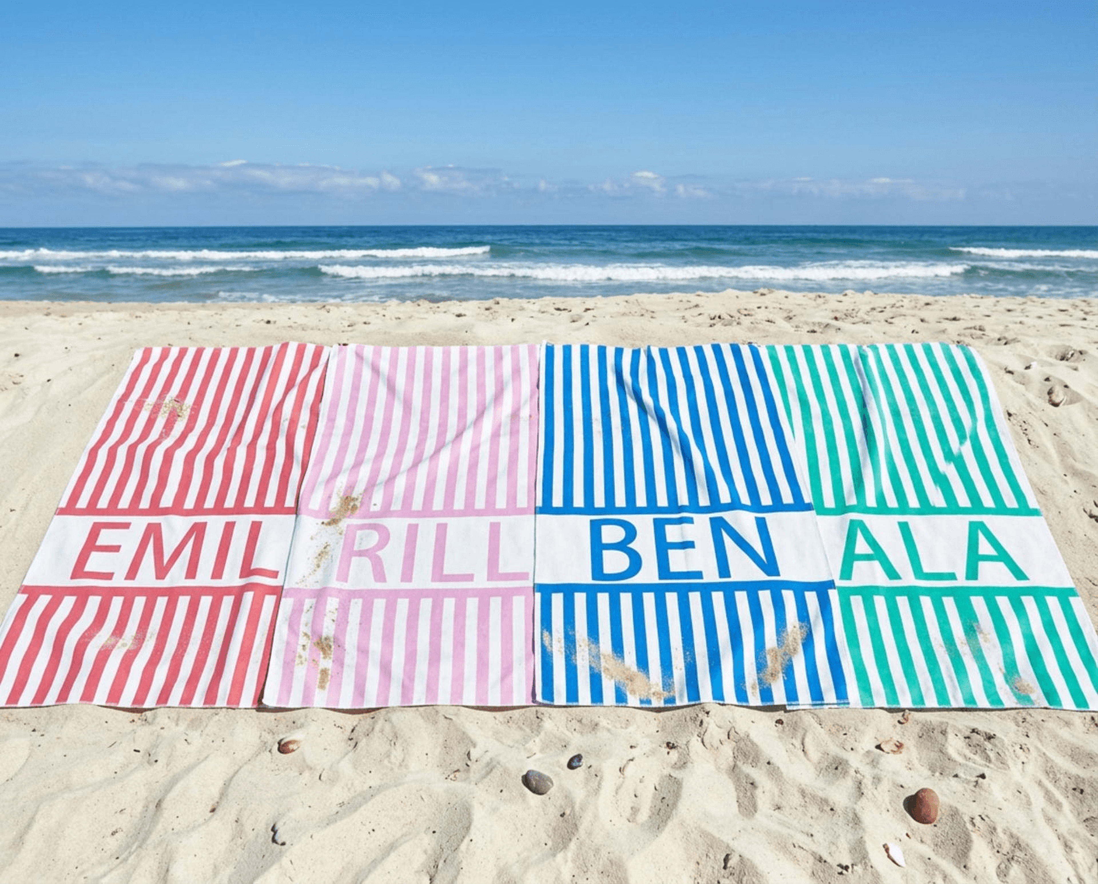 personalized striped beach towel with name – custom pool towel for vacations, bridesmaids & beach lovers