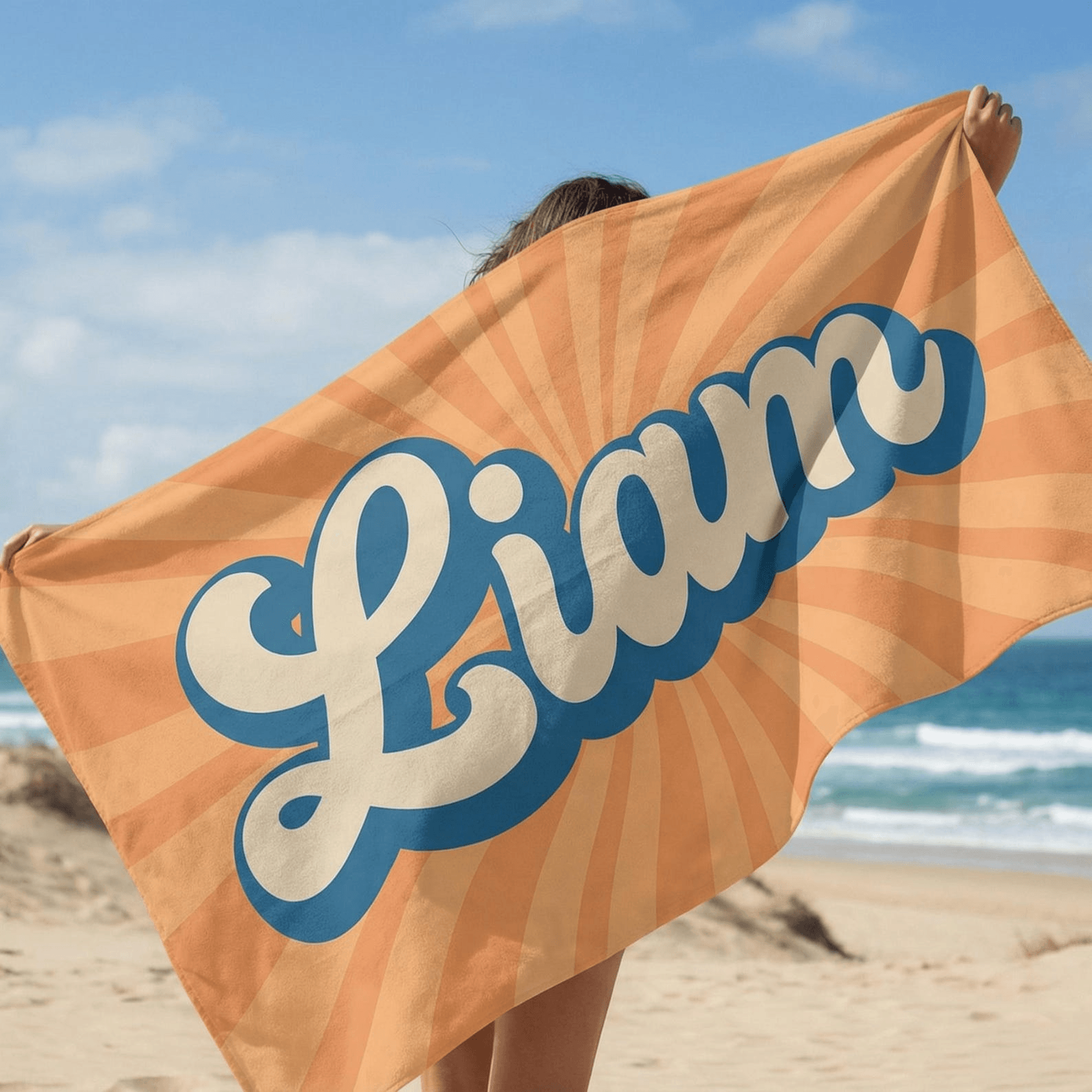 personalized retro beach towel with name – custom vintage pool towel for vacations & bachelorette trips
