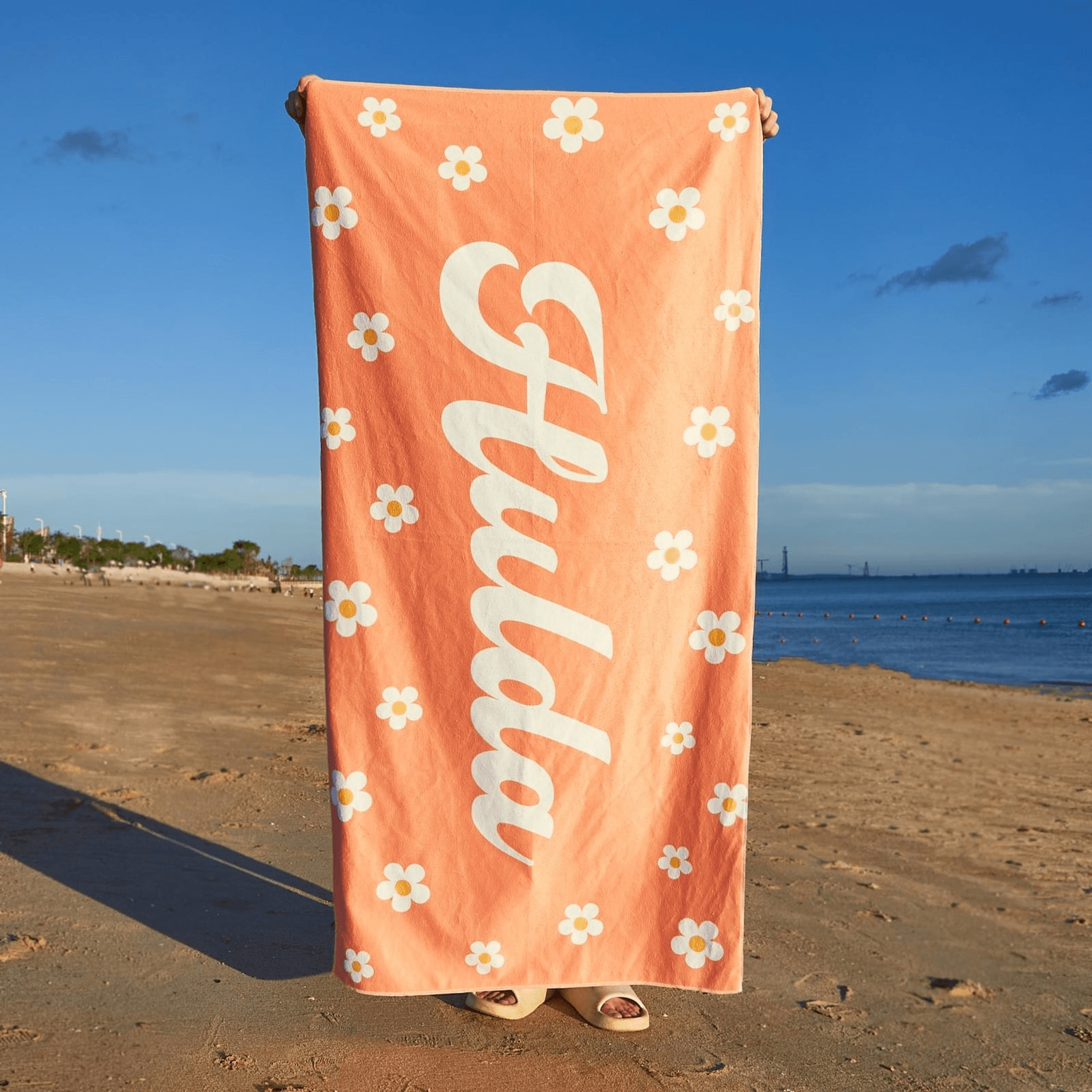 daisy boho personalized beach towel with name – groovy kids pool towel for summer adventures