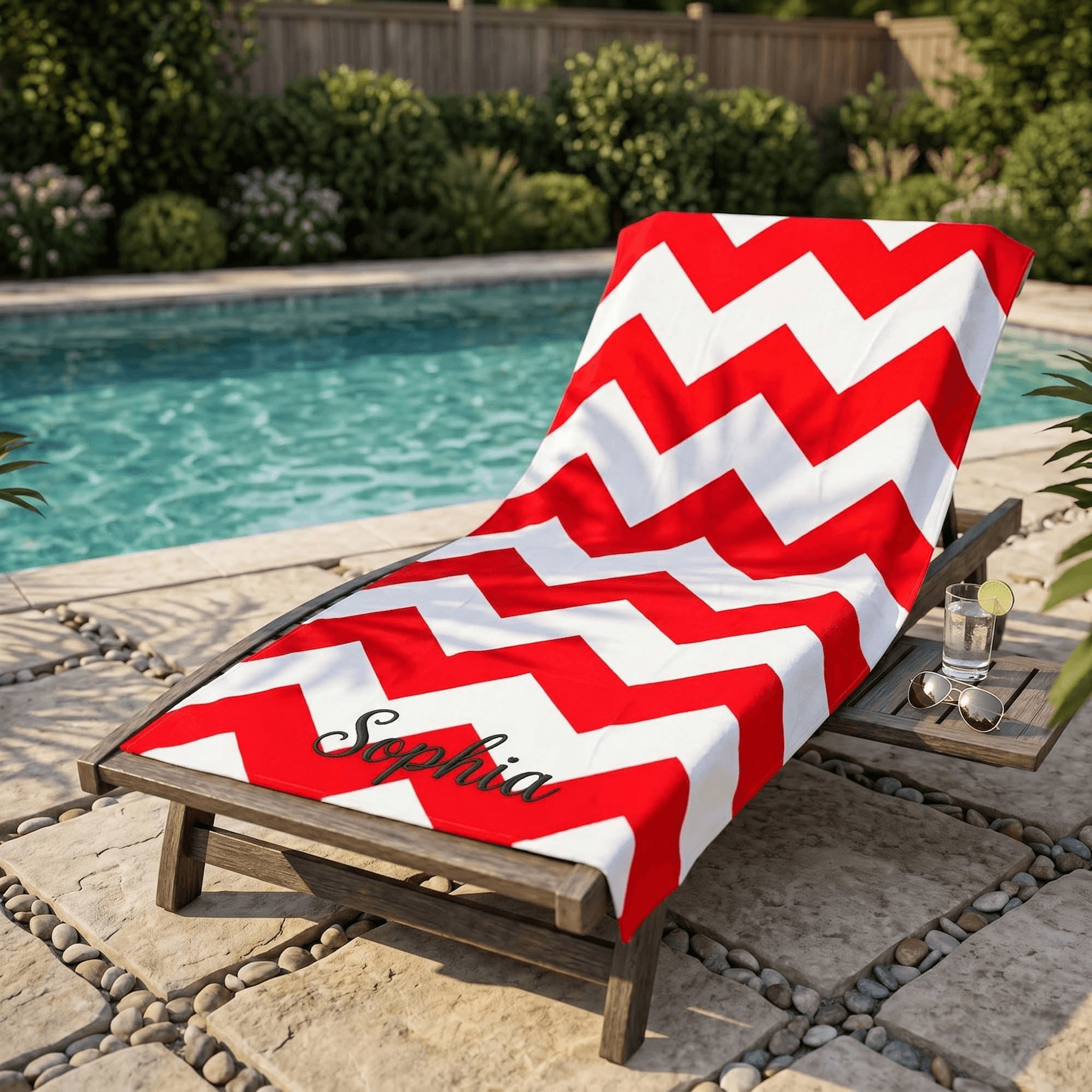 personalized chevron beach towel with embroidered name – custom monogram pool towel for summer & travel