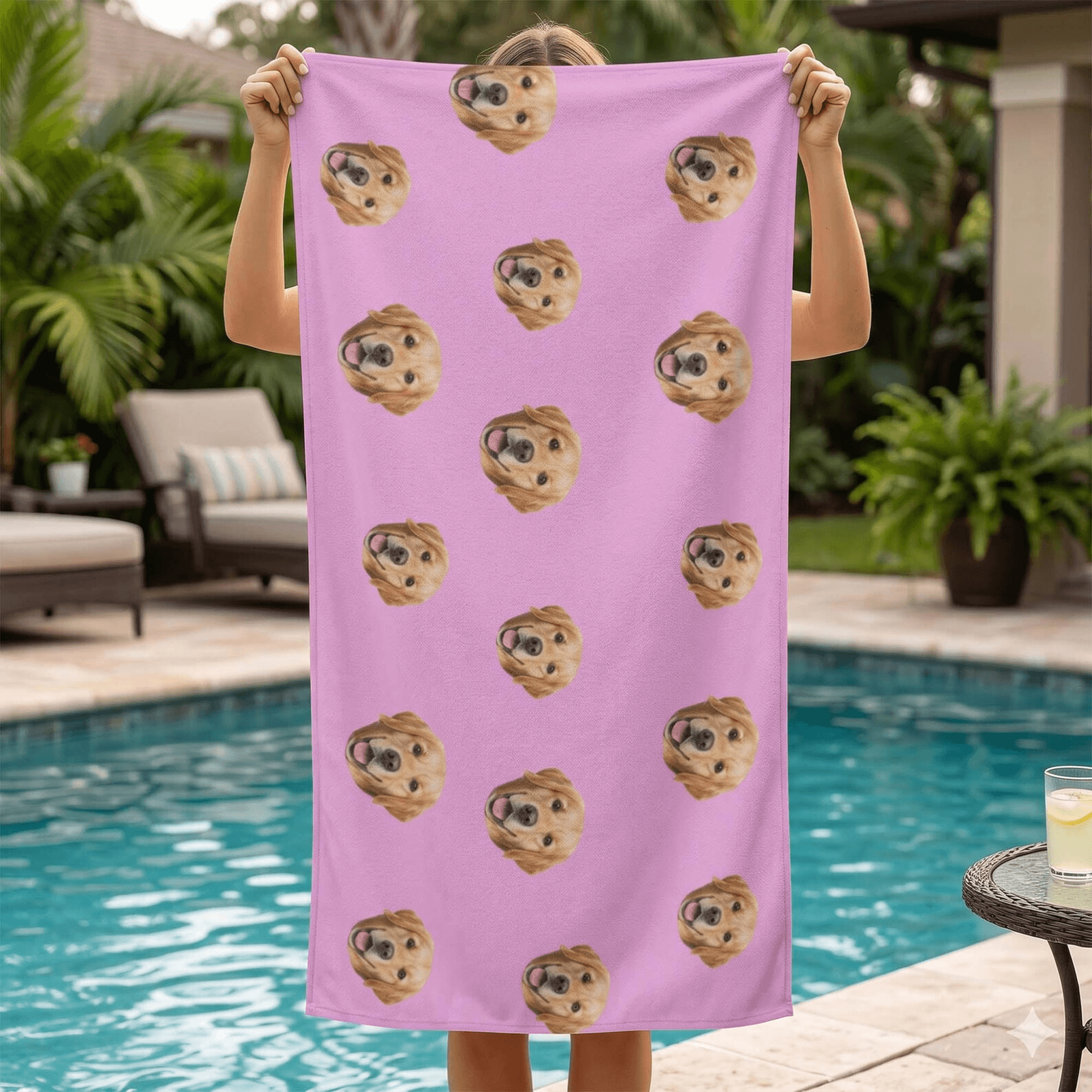 personalized funny face beach towel with photo – custom family & pet portrait pool towel gift