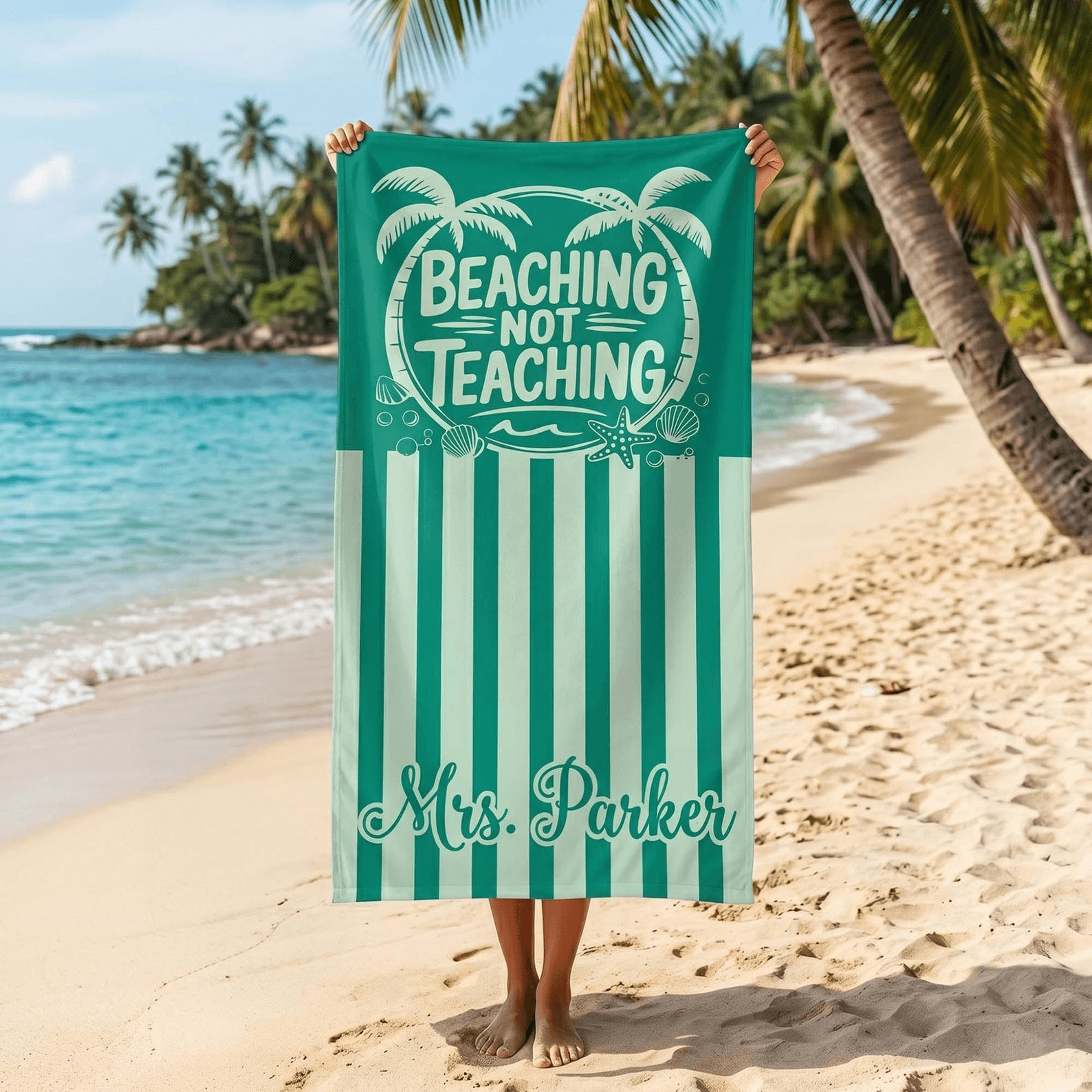beaching not teaching personalized beach towel – custom teacher pool towel for summer vacation & retirement