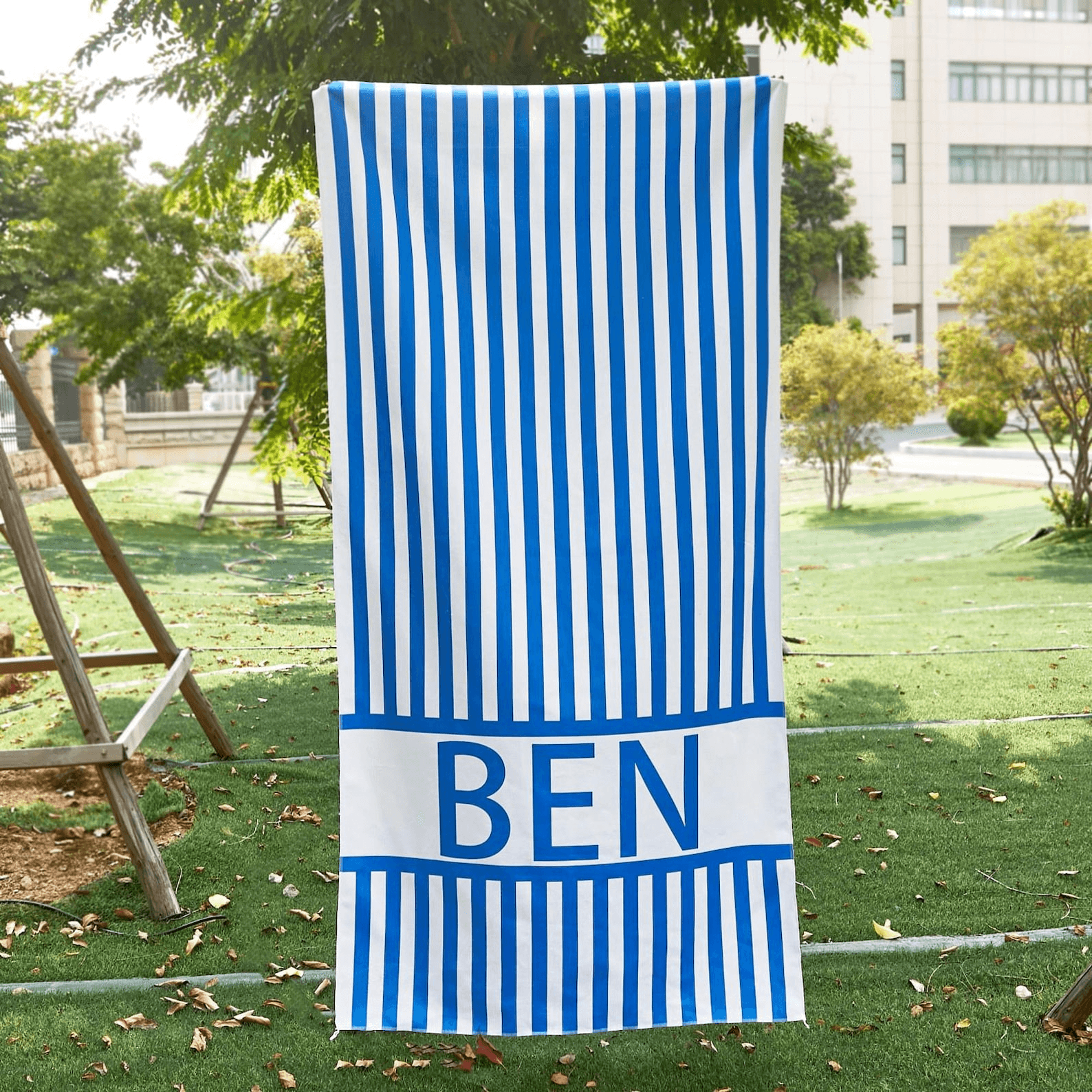 personalized striped beach towel with name – custom monogram pool towel for girls, birthdays & bachelorette trips