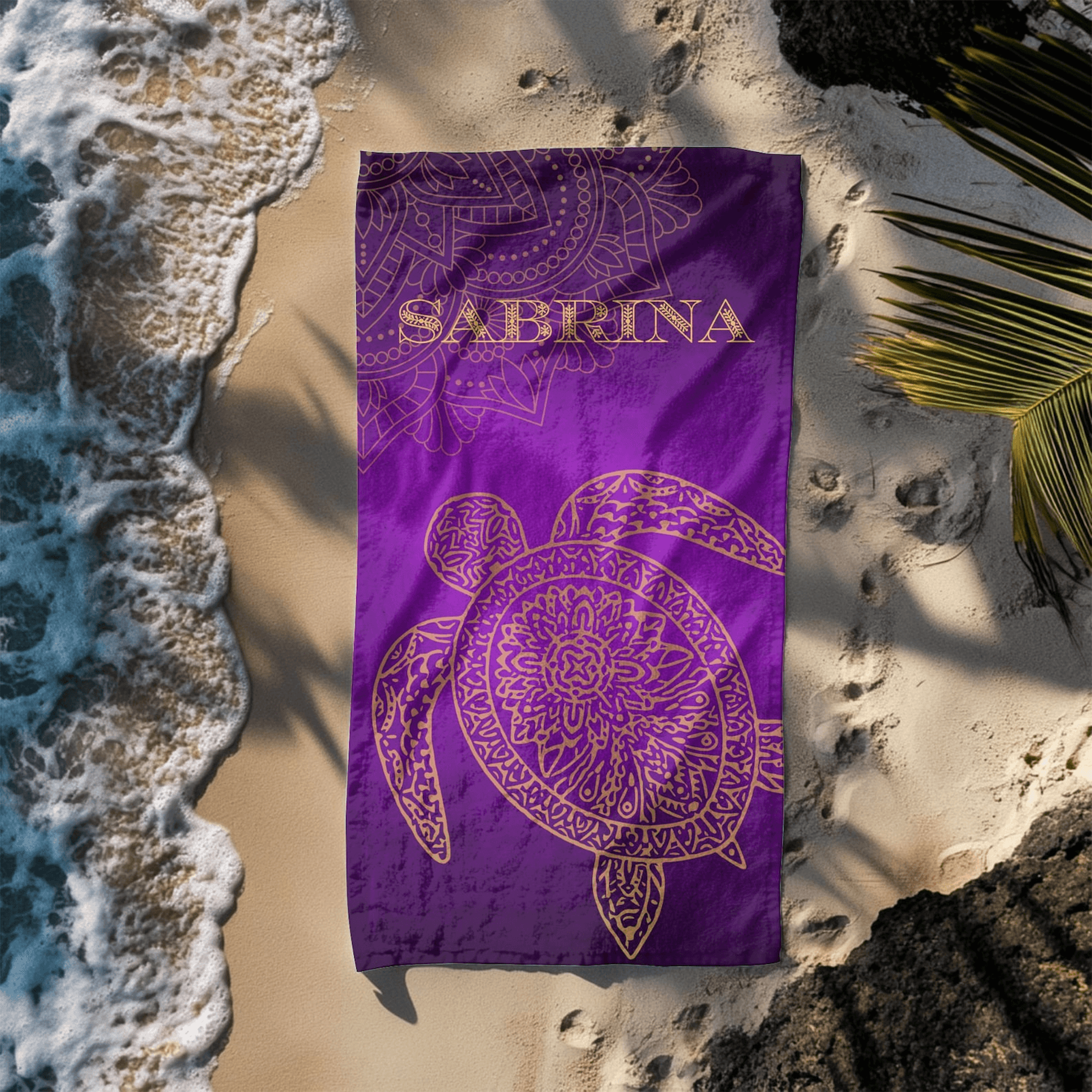 personalized turtle beach towel with name – mandala sea turtle bath & beach towel for summer vacations