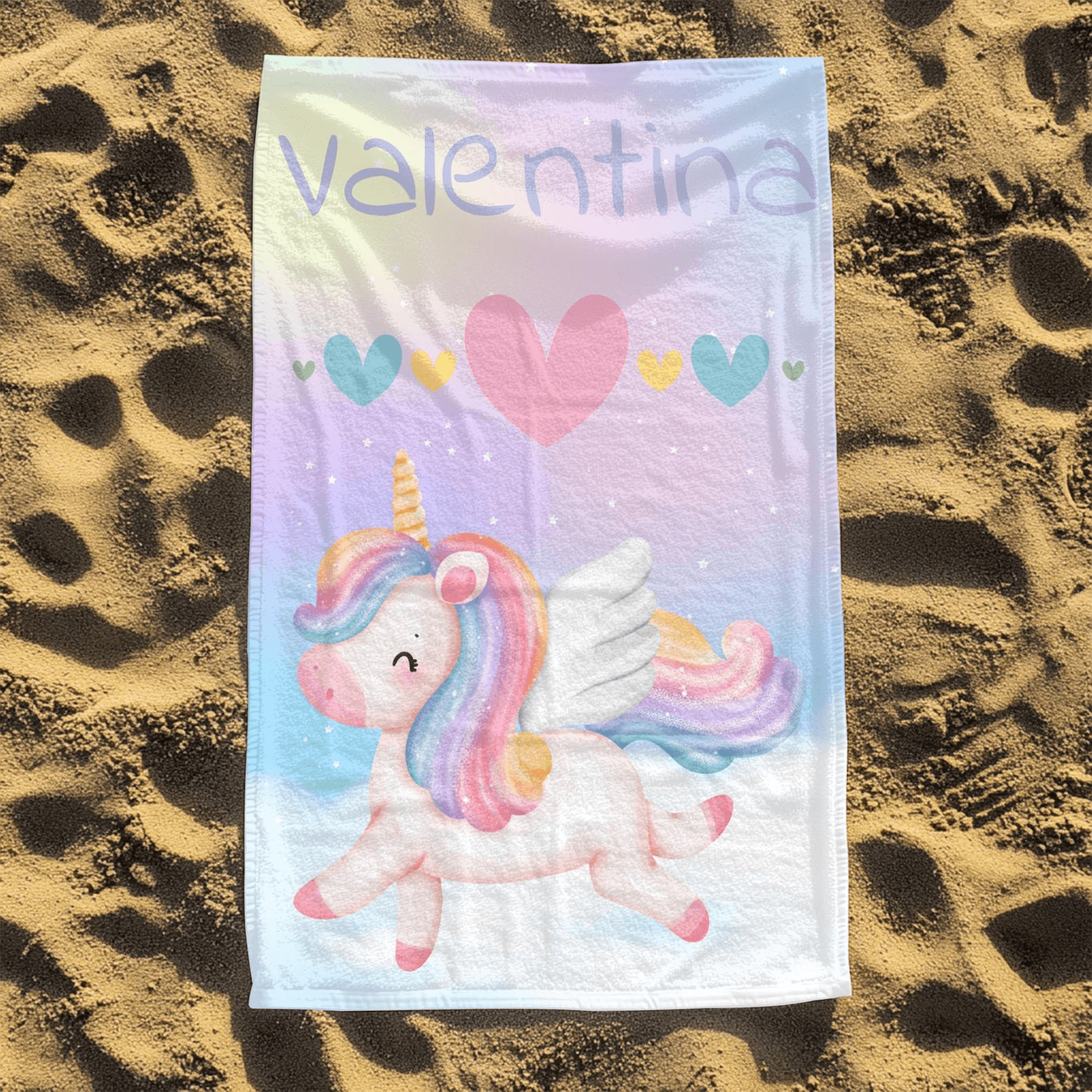 personalized unicorn beach towel with name – custom kids bath & pool towel gift for girls