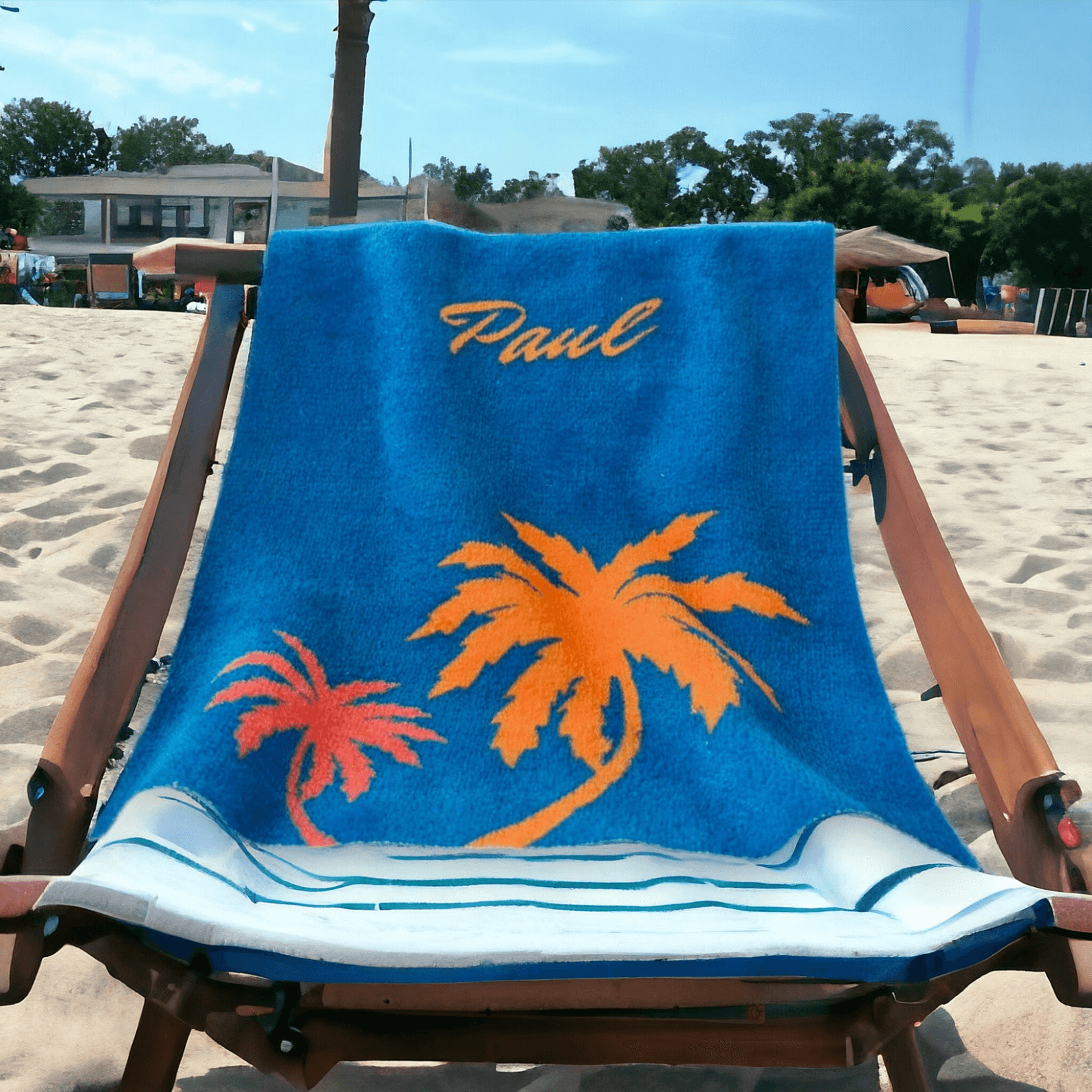 personalized palm tree beach towel with name – custom tropical pool & vacation towel gift