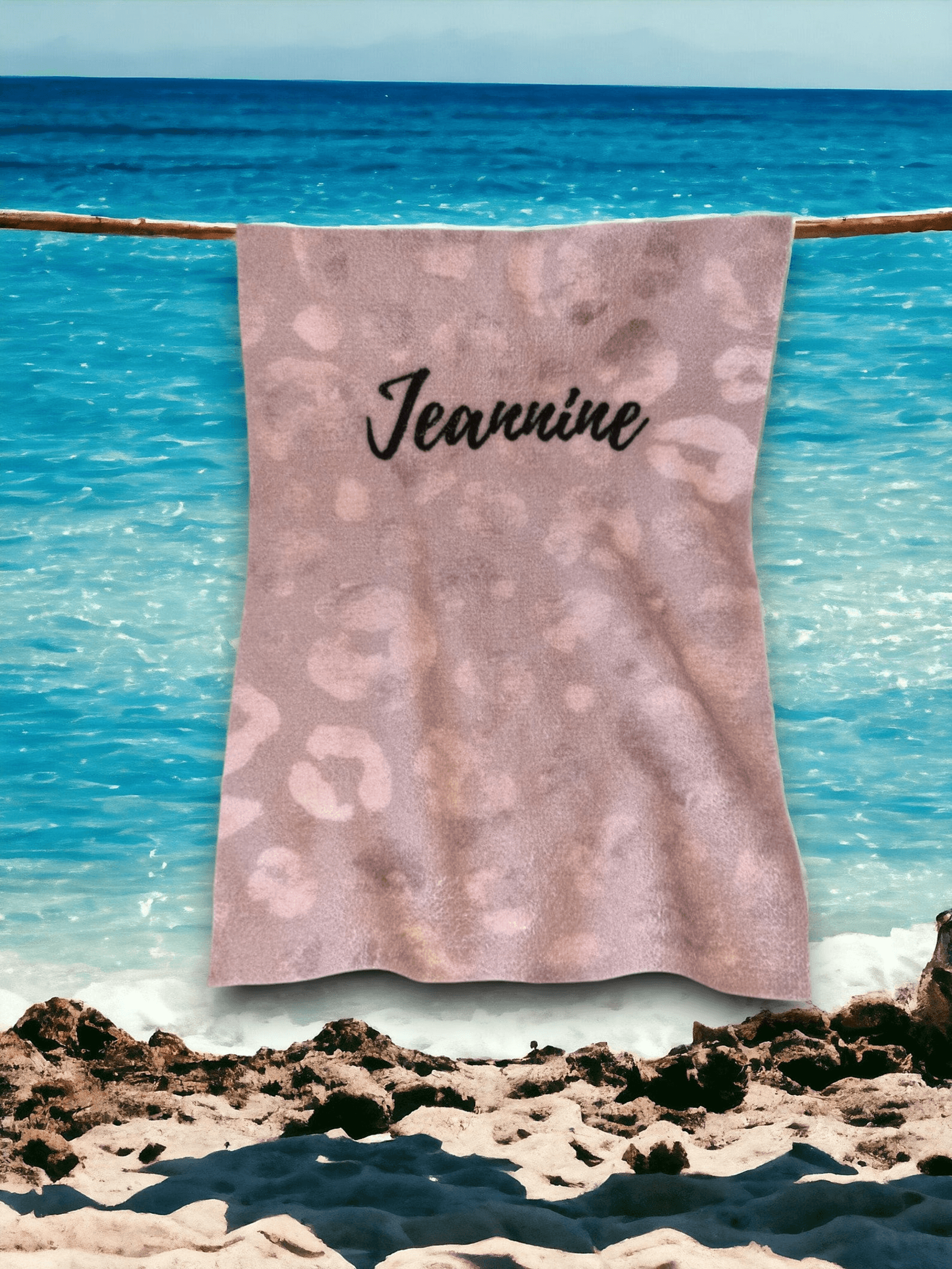 personalized pink leopard beach towel with name – custom bath & beach towel for vacations and summer gifts