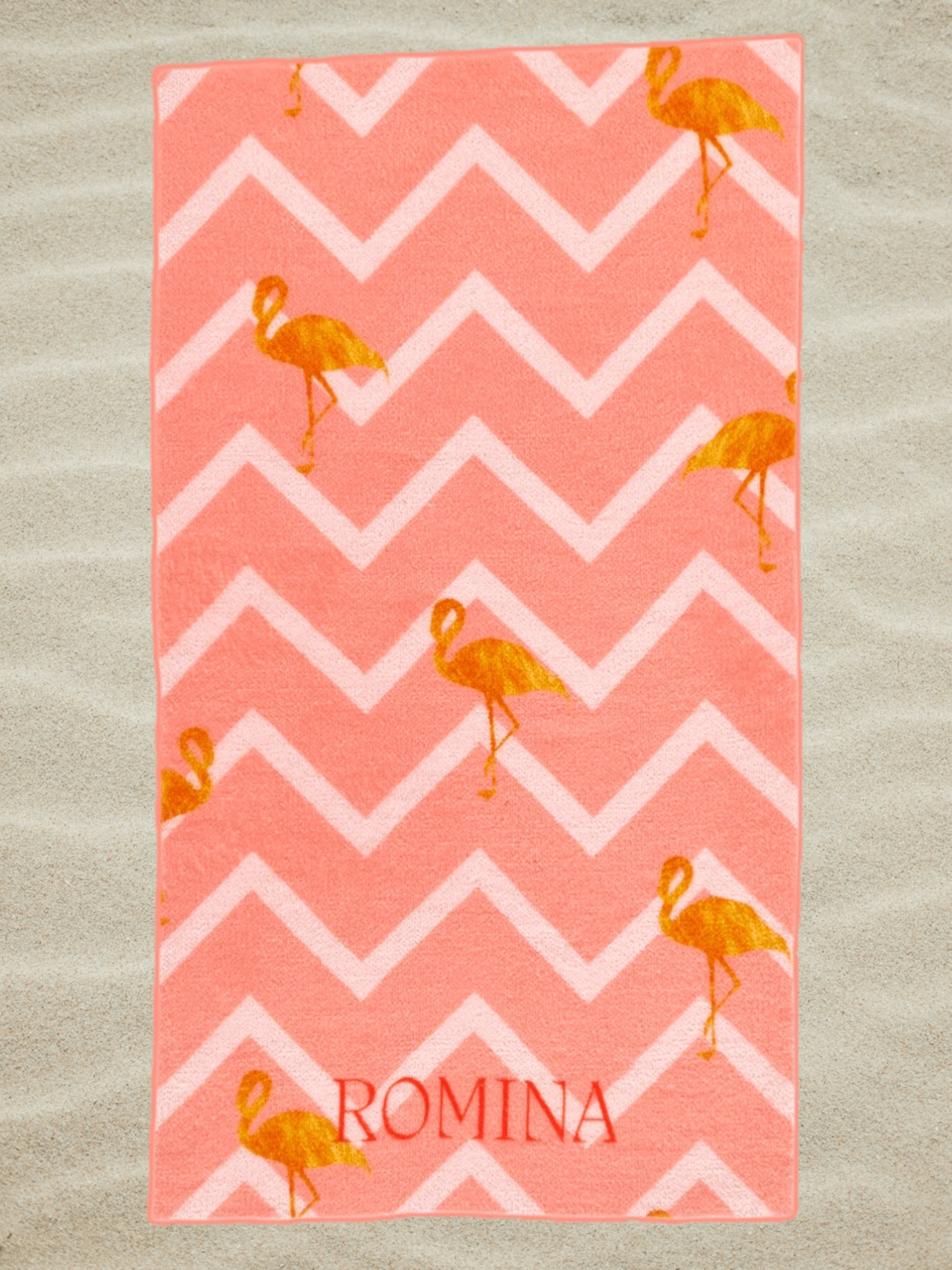 personalized pink flamingo beach towel with name – custom summer pool towel for vacations & birthday gifts