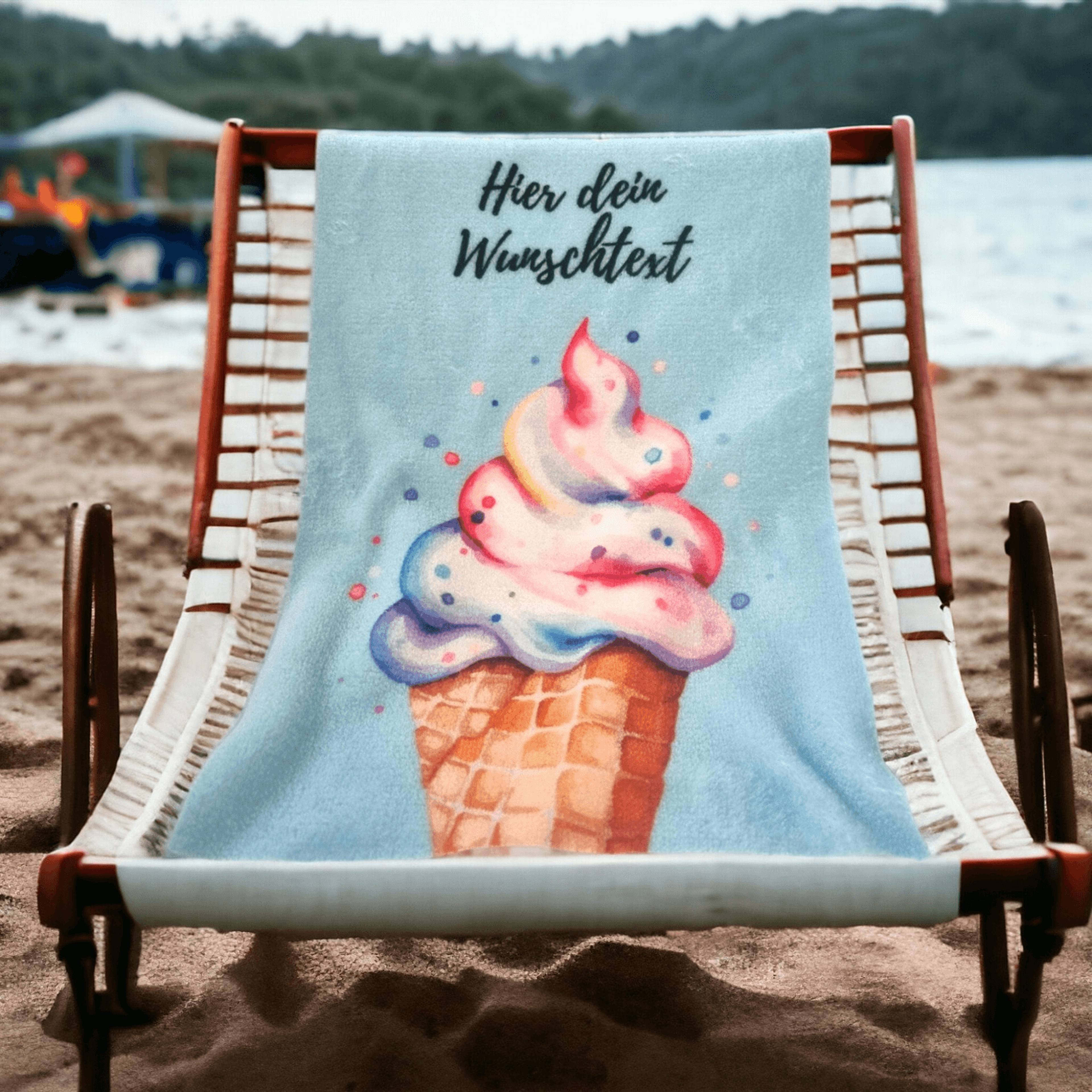 personalized ice cream beach towel with name – custom summer pool towel for vacations & beach fun
