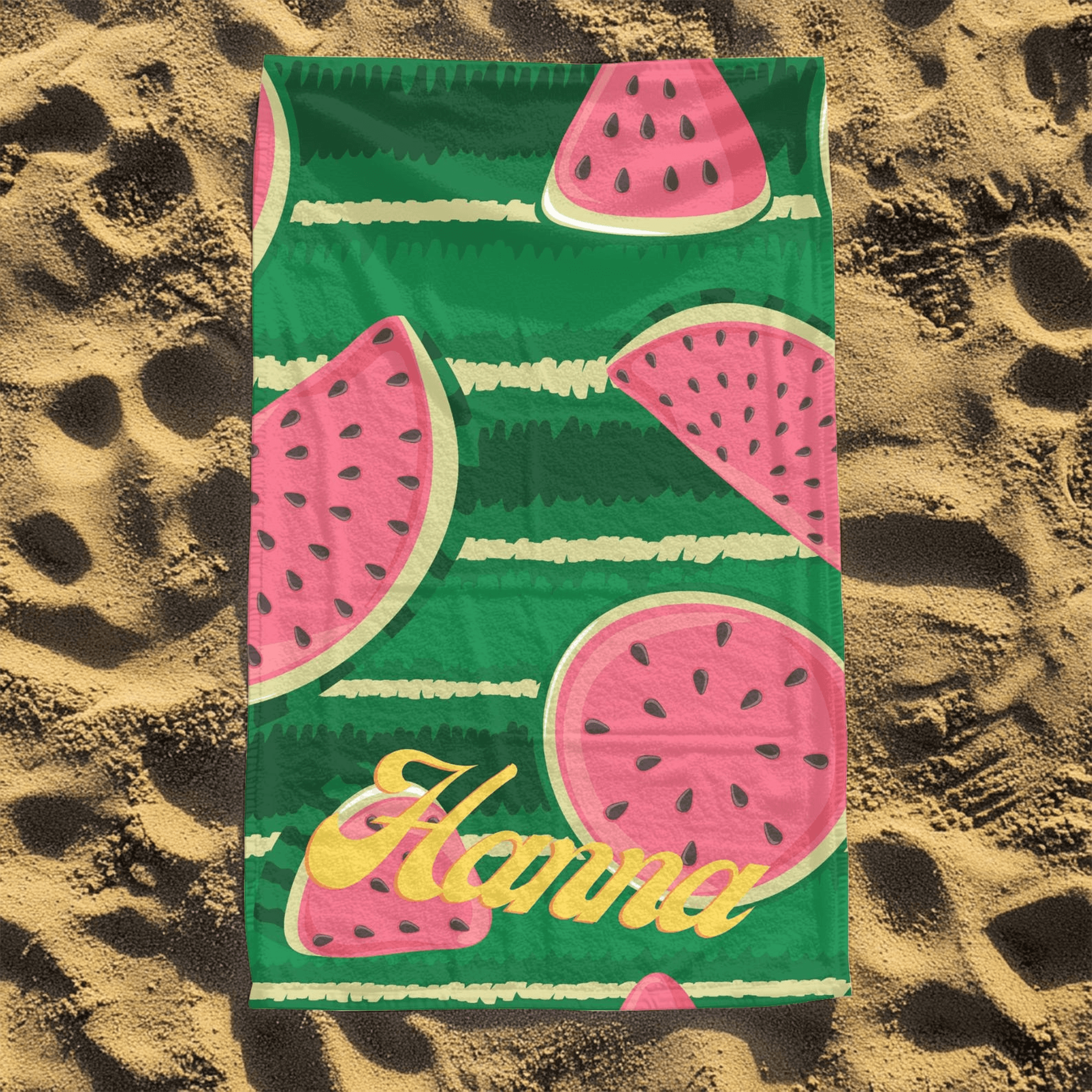 personalized watermelon beach towel with name – custom lounger towel for summer vacations & pool days