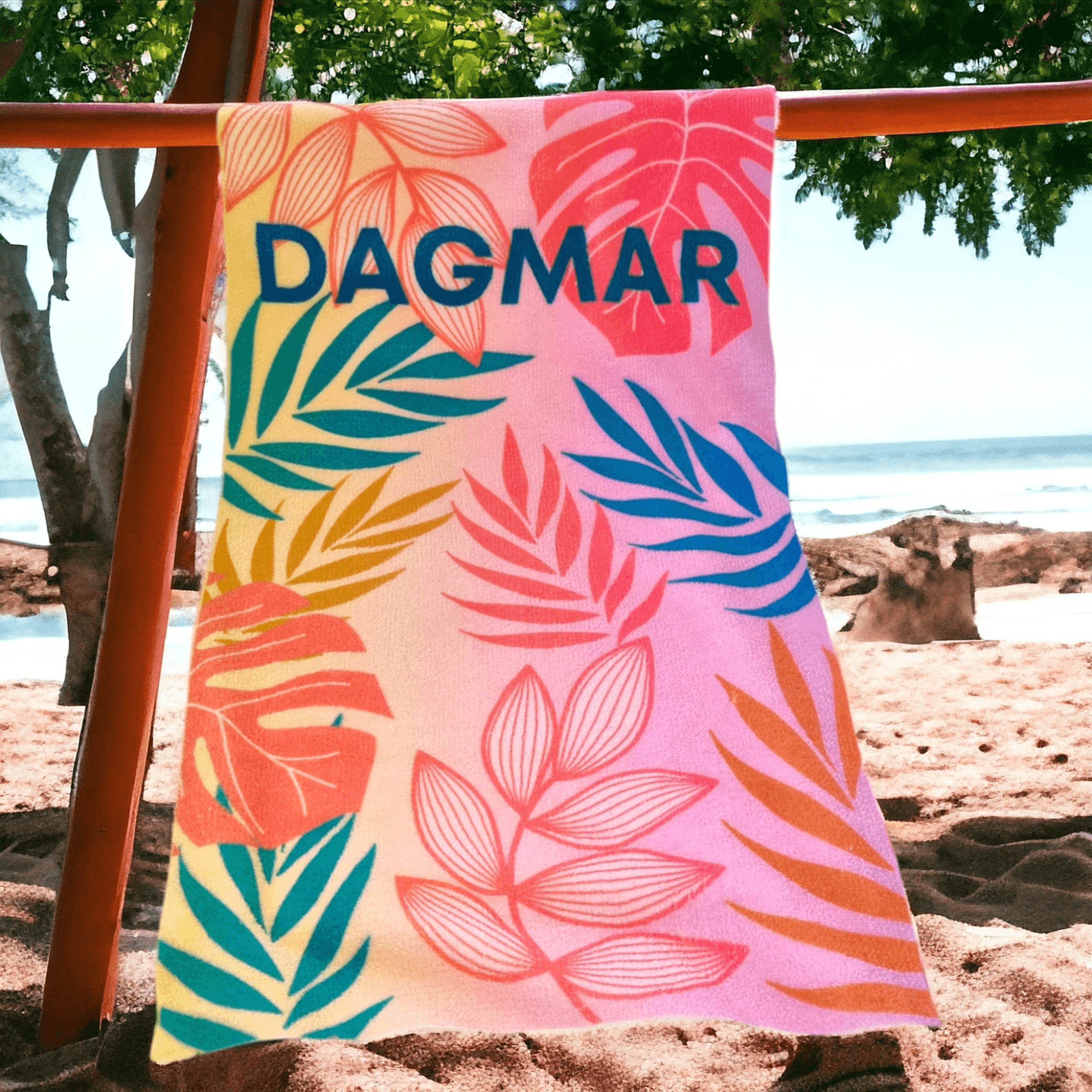 personalized colorful botanical beach towel with name – custom summer pool towel for vacations & gifts