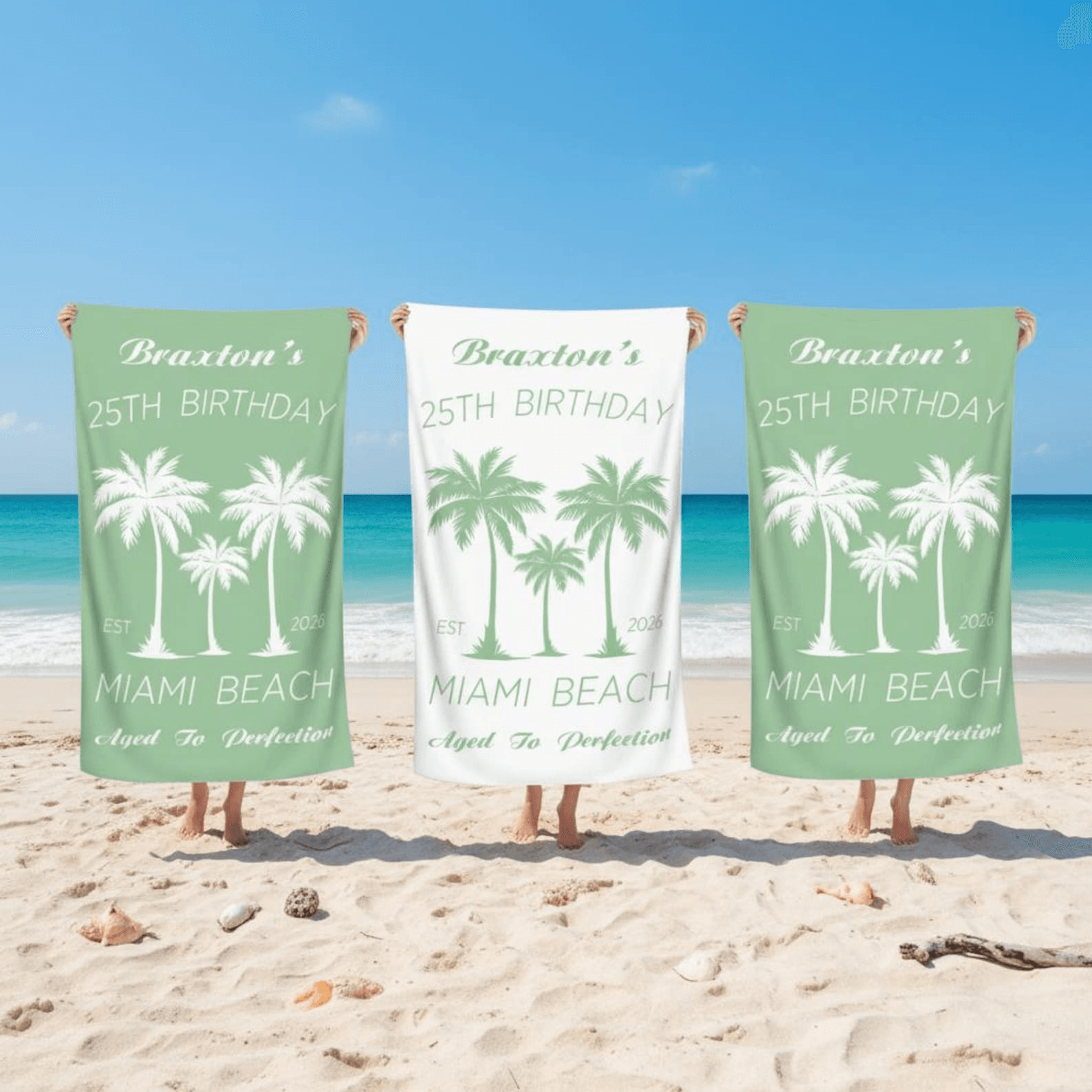 custom birthday beach towel with name personalized birthday gift for friends and party celebrations