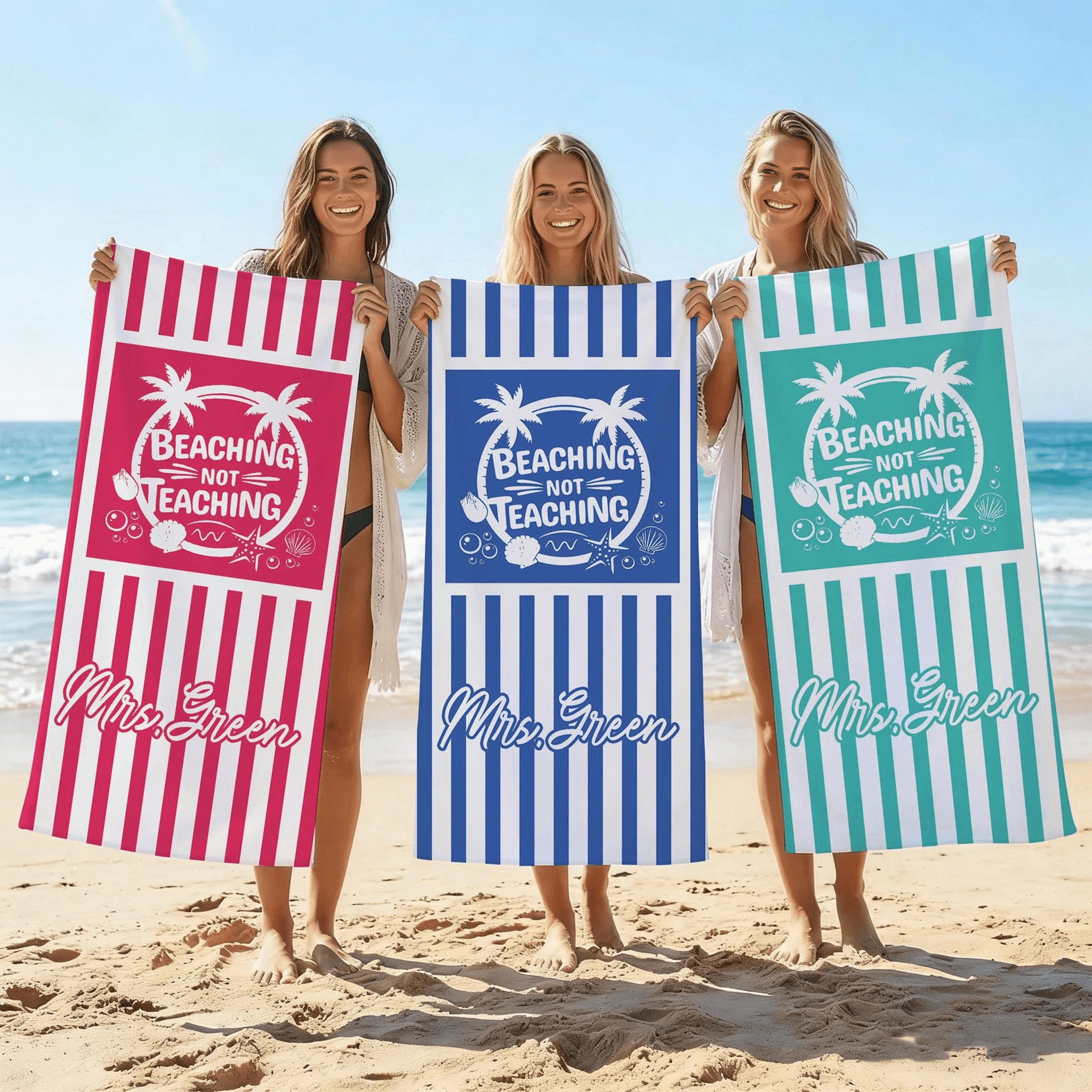 personalized teacher retirement beach towel beaching not teaching vacation gift