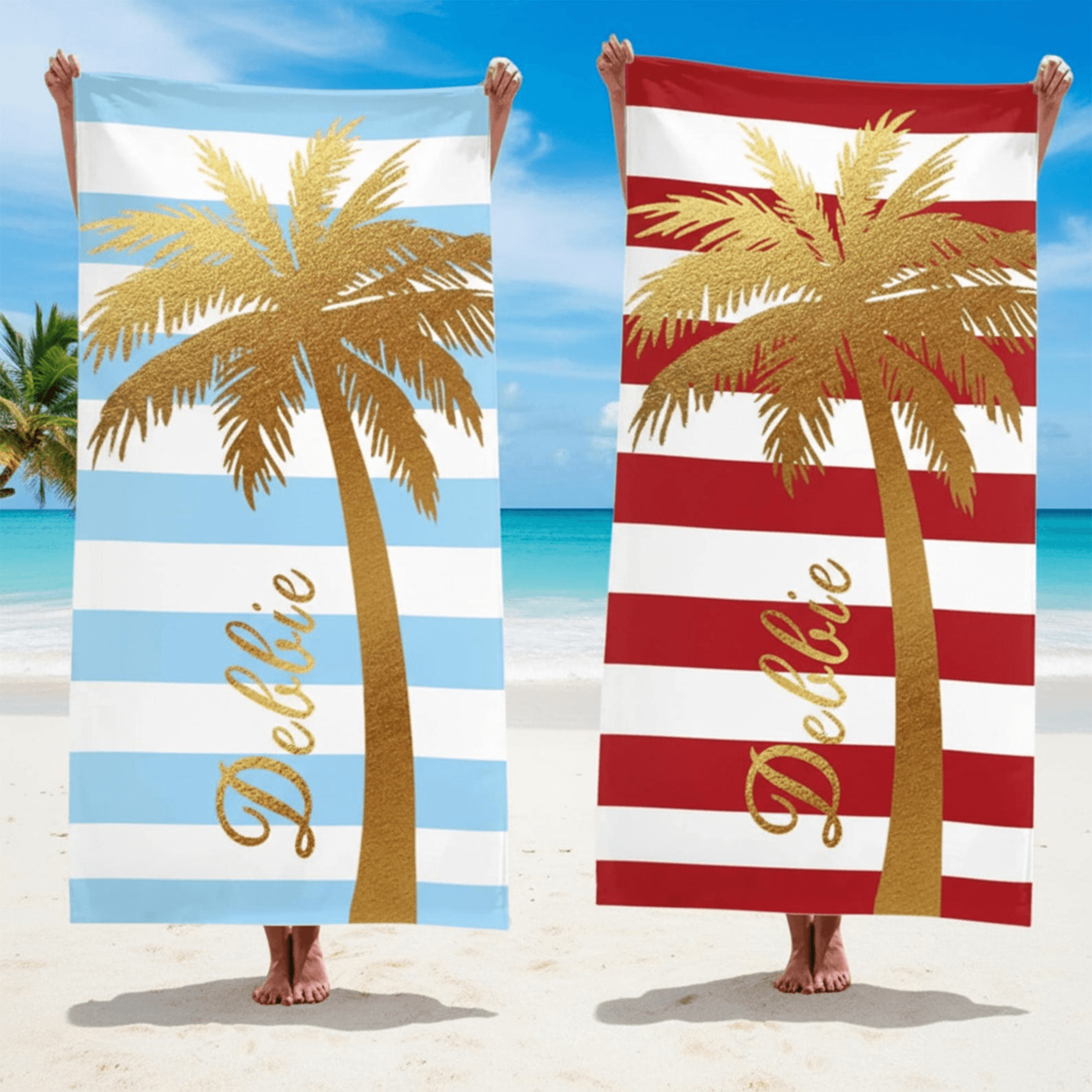 custom name gold palm tree beach towel personalized quick dry vacation towel gift for her