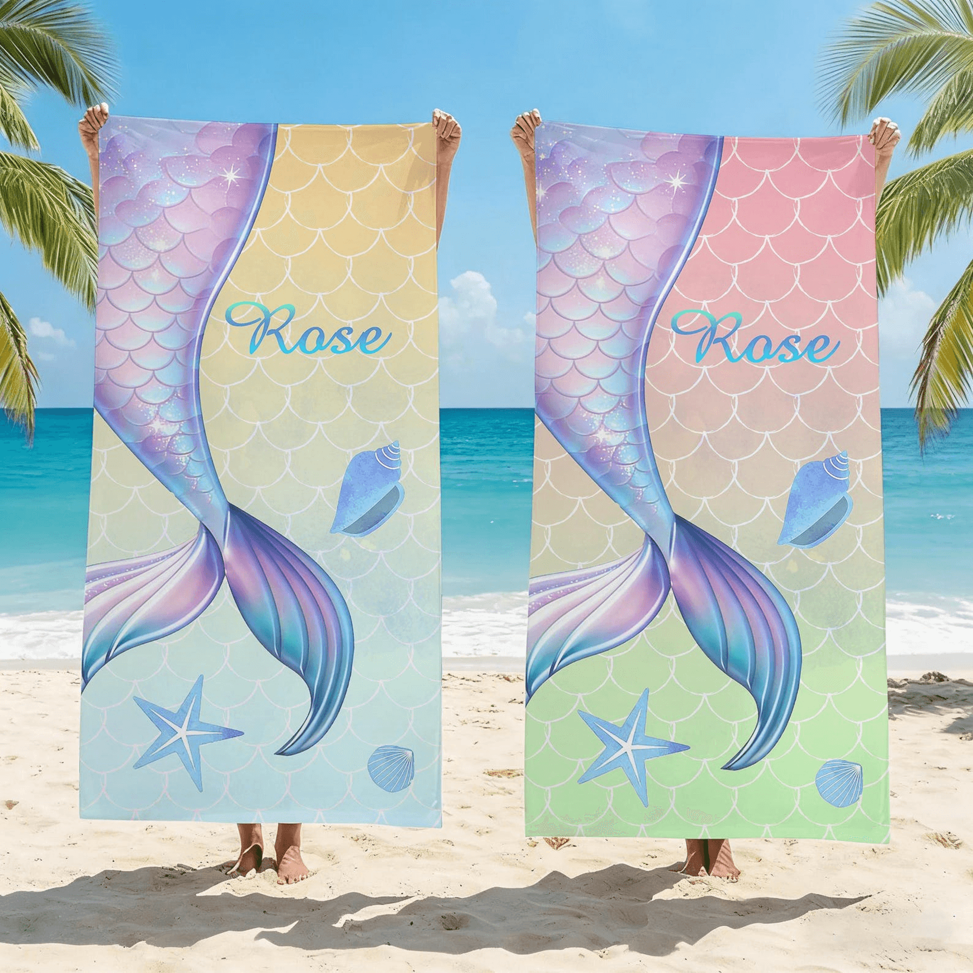 custom mermaid theme beach towel personalized summer vacation towel gift for girls