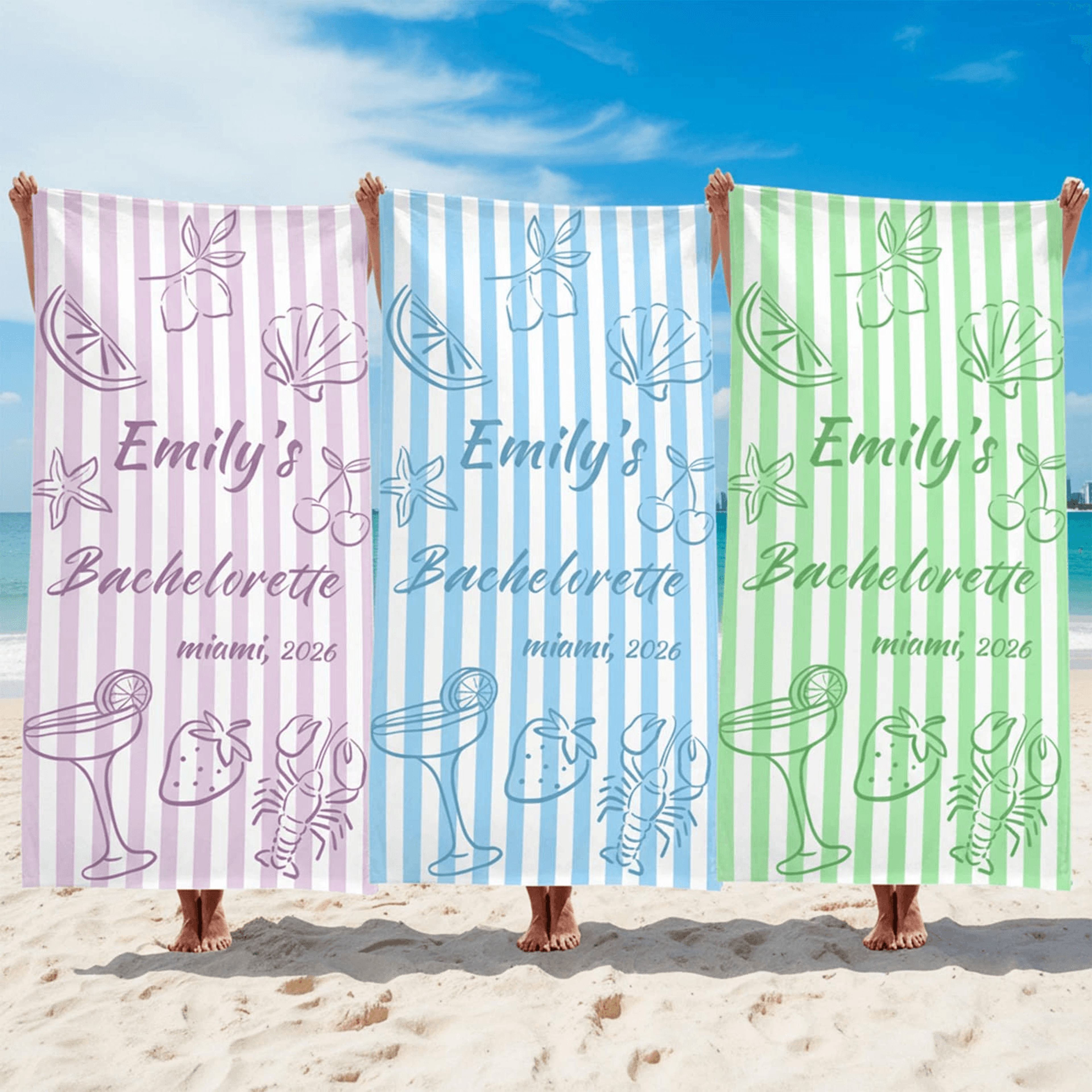 custom bachelorette beach towel with name personalized bridal party beach gift