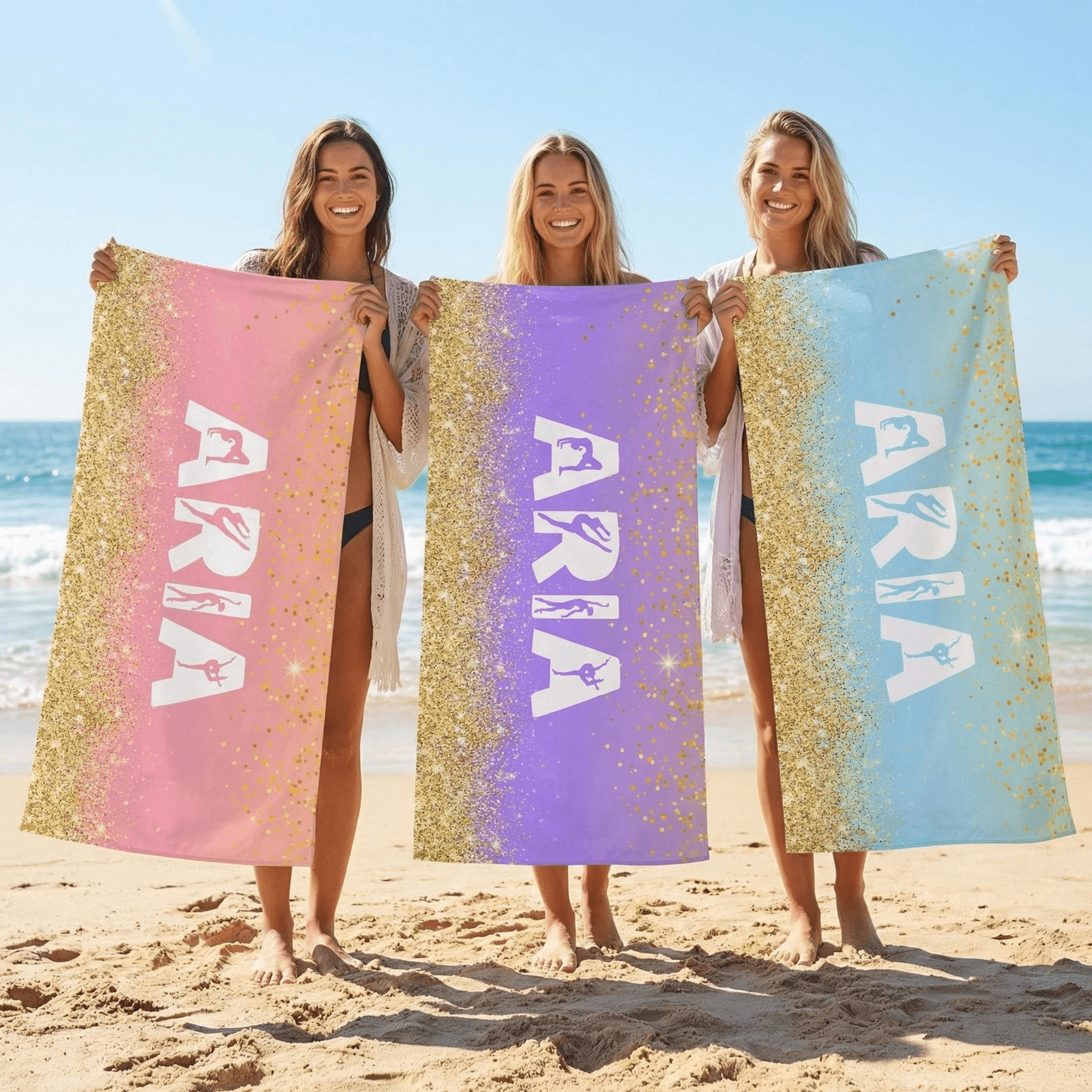custom name glitter dancer beach towel personalized dance team gift with name