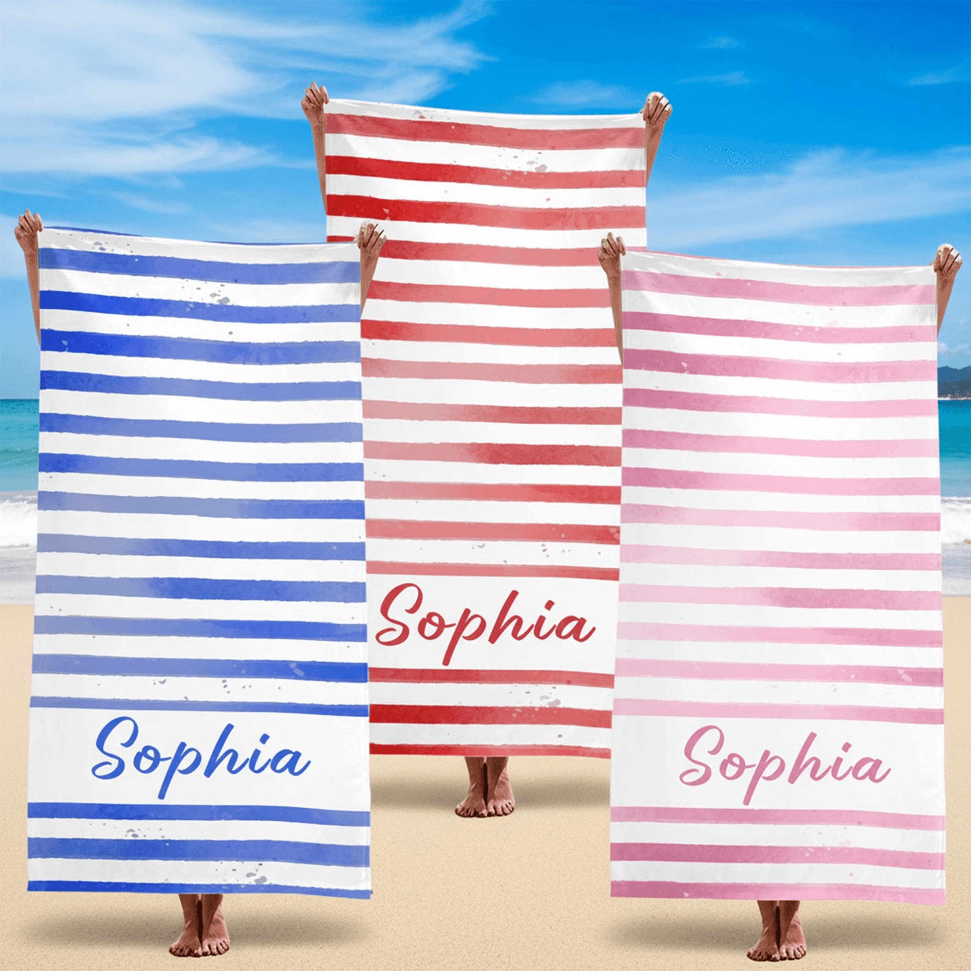 custom horizontal stripe gradient beach towel personalized name beach gift