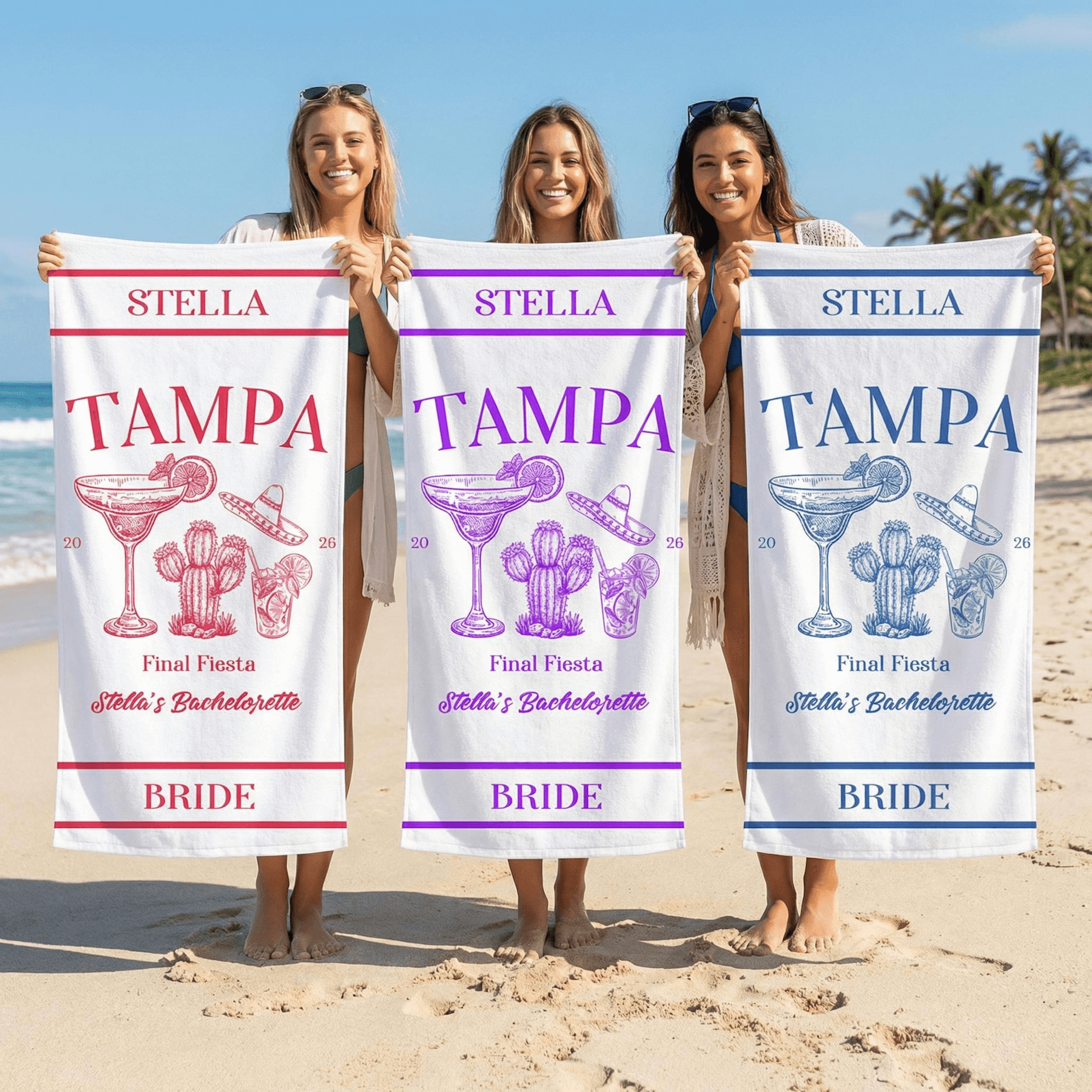 personalized bride beach towel with name for bachelorette party & honeymoon getaways