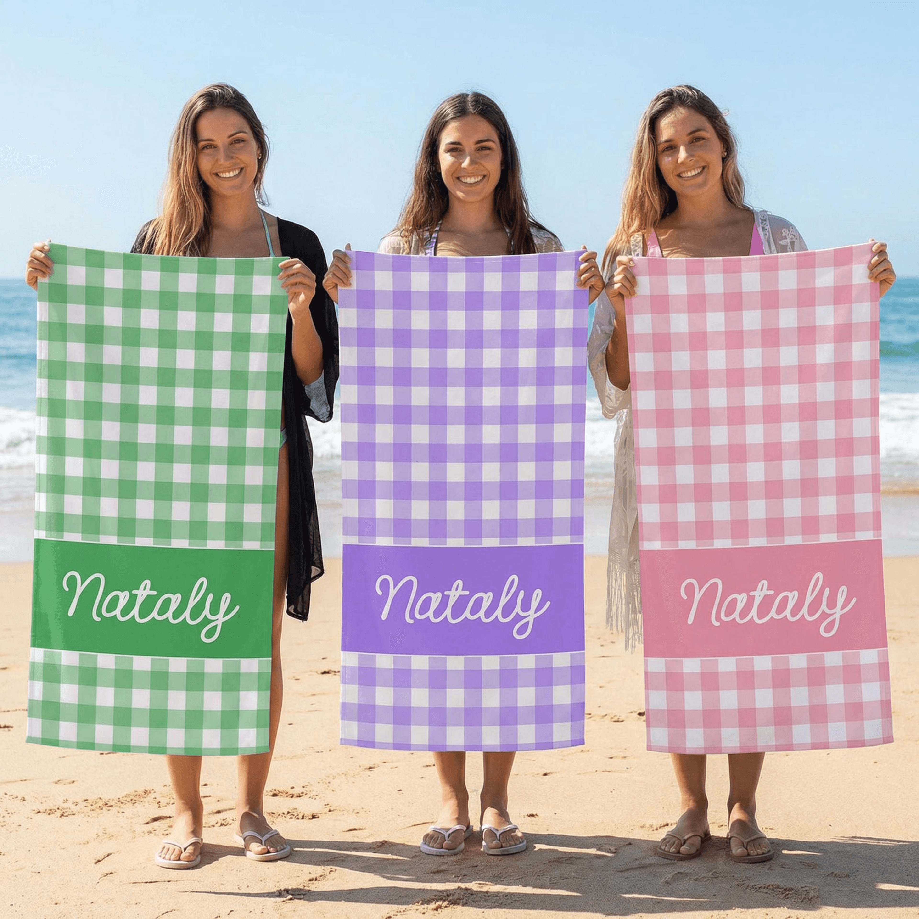 personalized plaid beach towel with custom name quick dry vacation towel