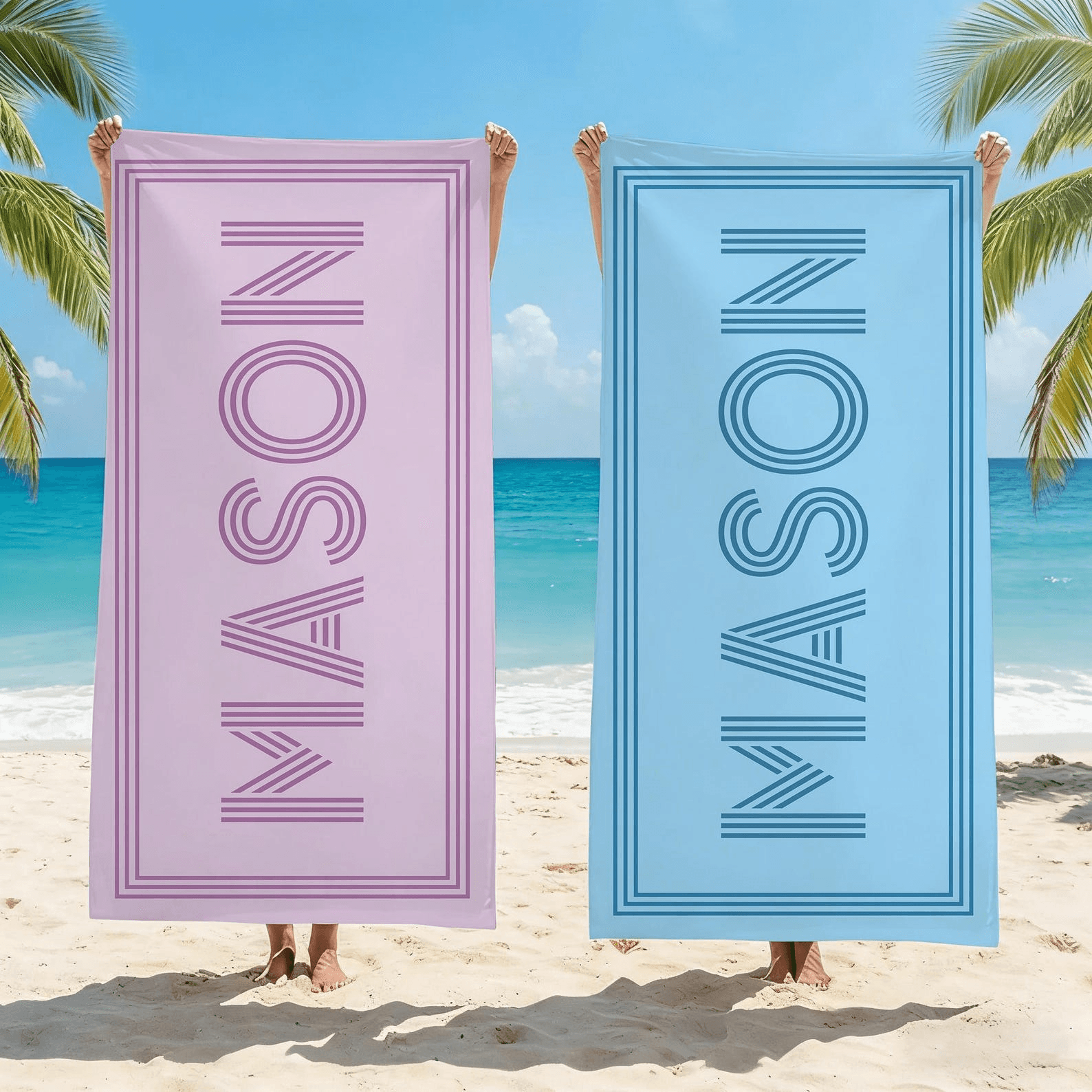 personalized beach towel with custom name for summer vacations and travel