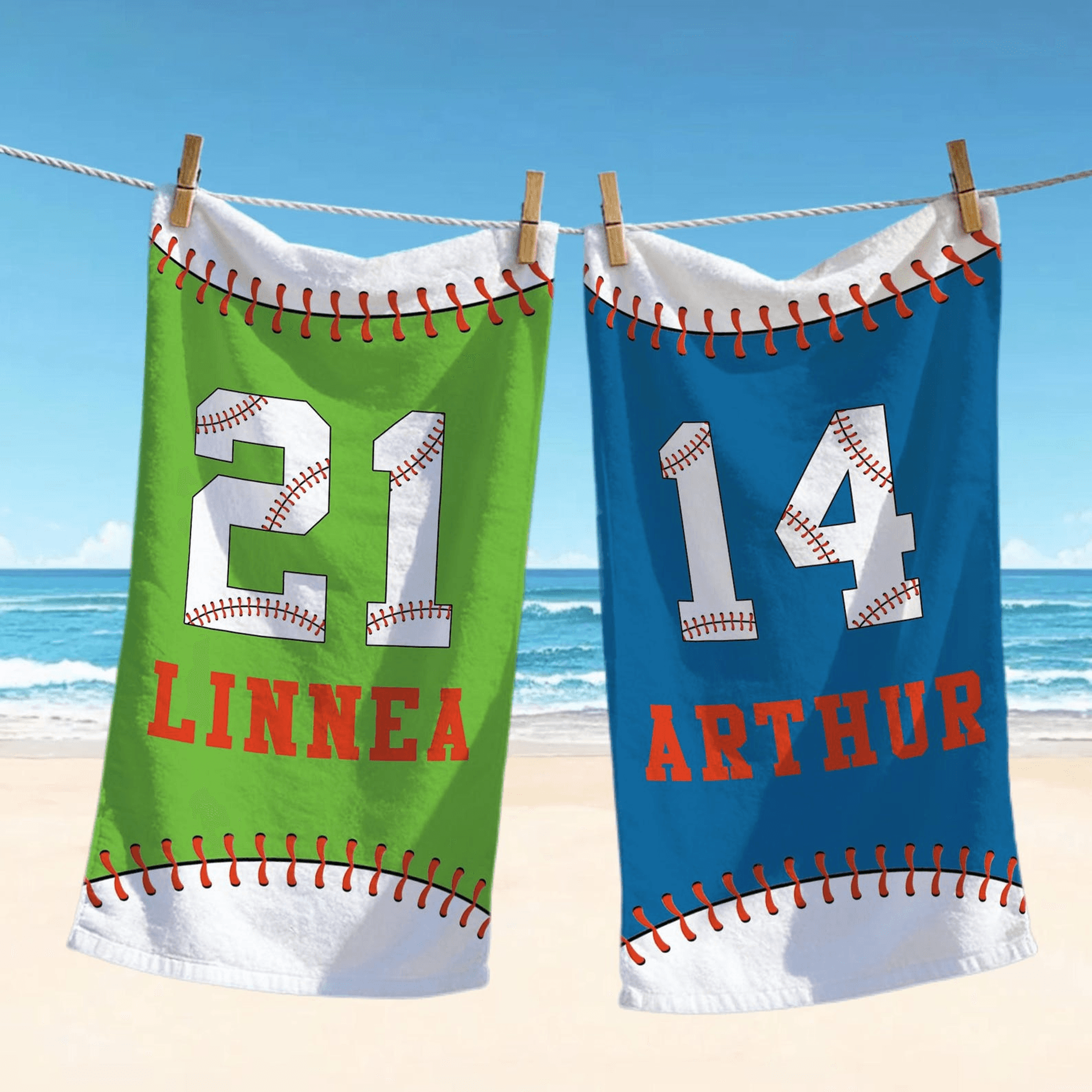 personalized baseball beach towel with custom name and number sports gift