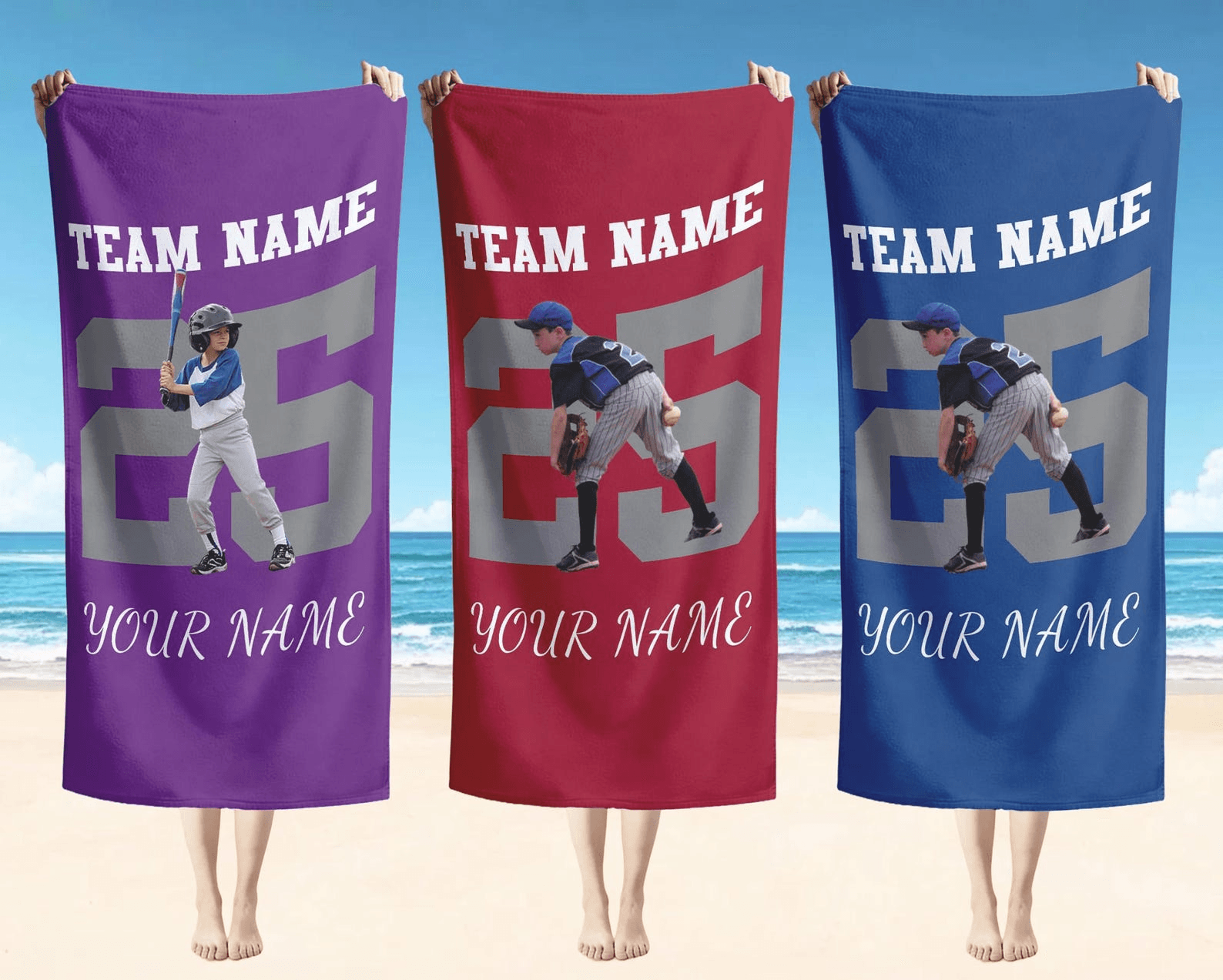 personalized vintage baseball beach towel with custom name and number
