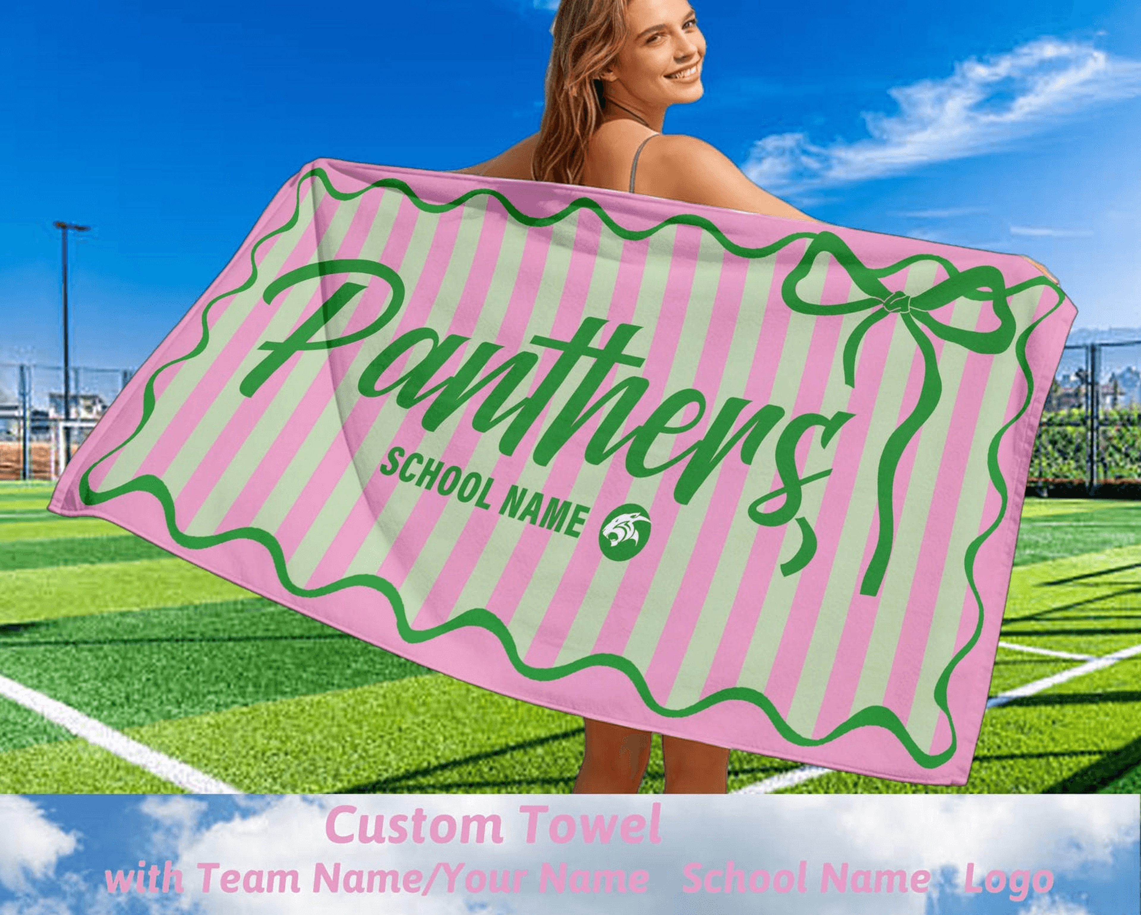 custom school mascot striped towel personalized team logo game day sports towel