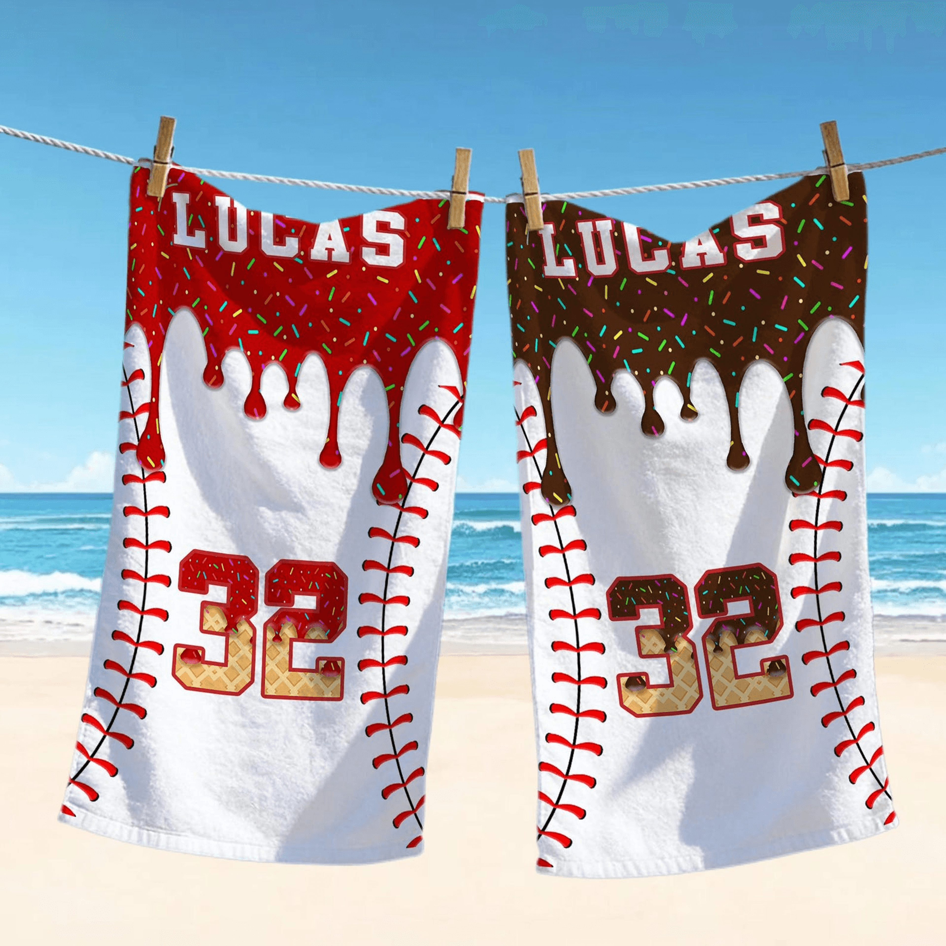 personalized baseball drip beach towel custom baseball player gift for kids
