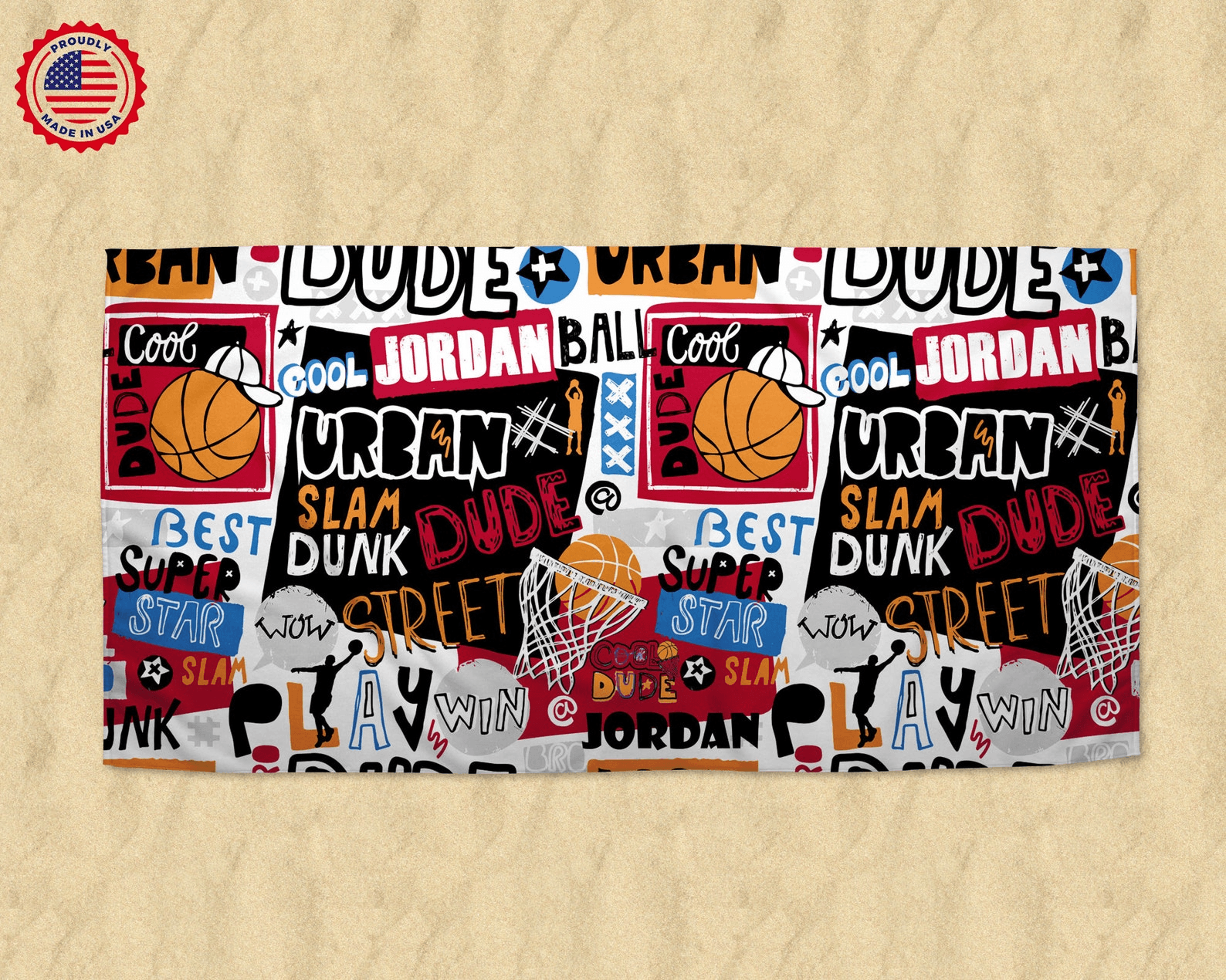 personalized basketball beach towel with name – custom sports towel for active boys