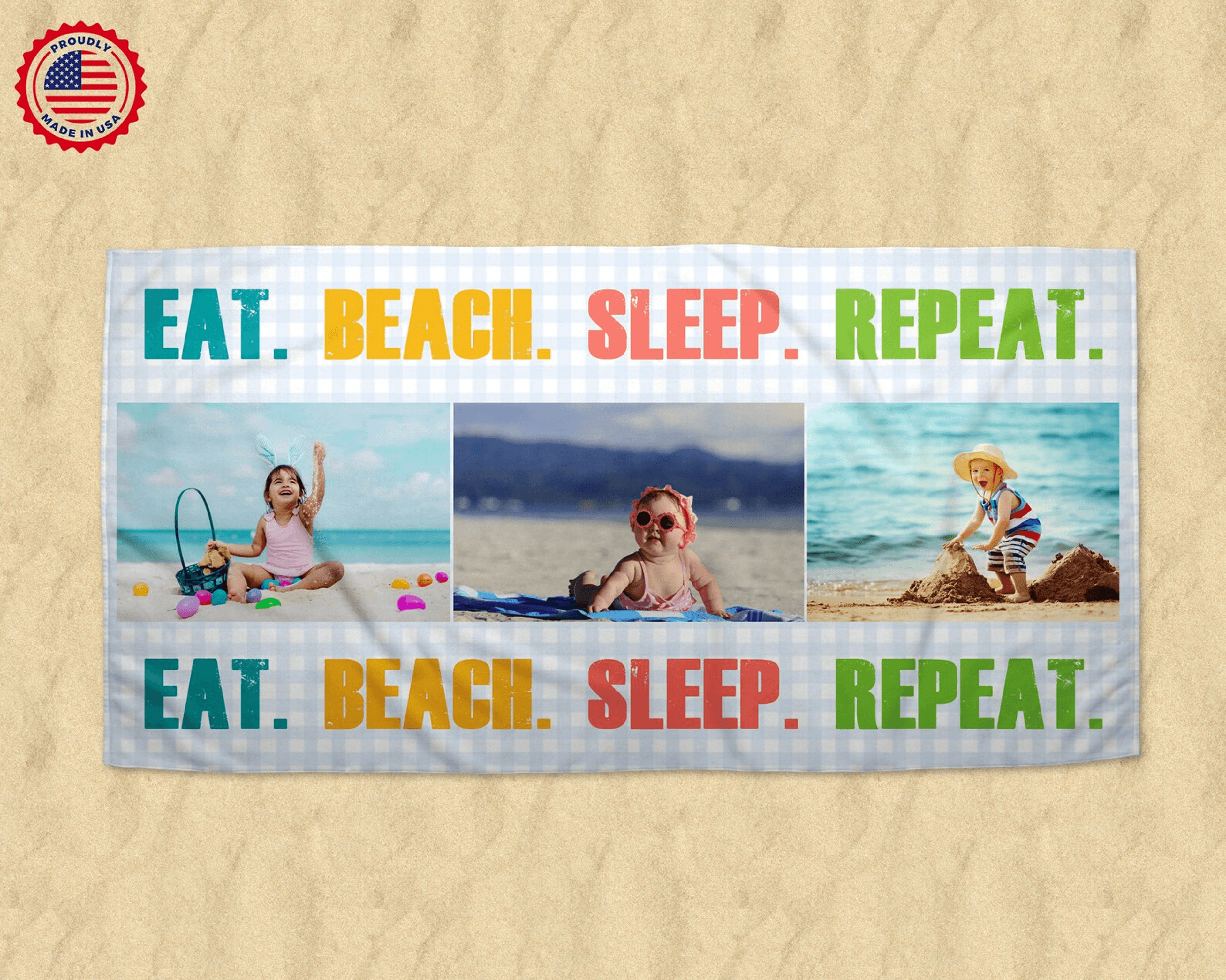 personalized photo collage beach towel with custom pictures – family memory pool & beach gift
