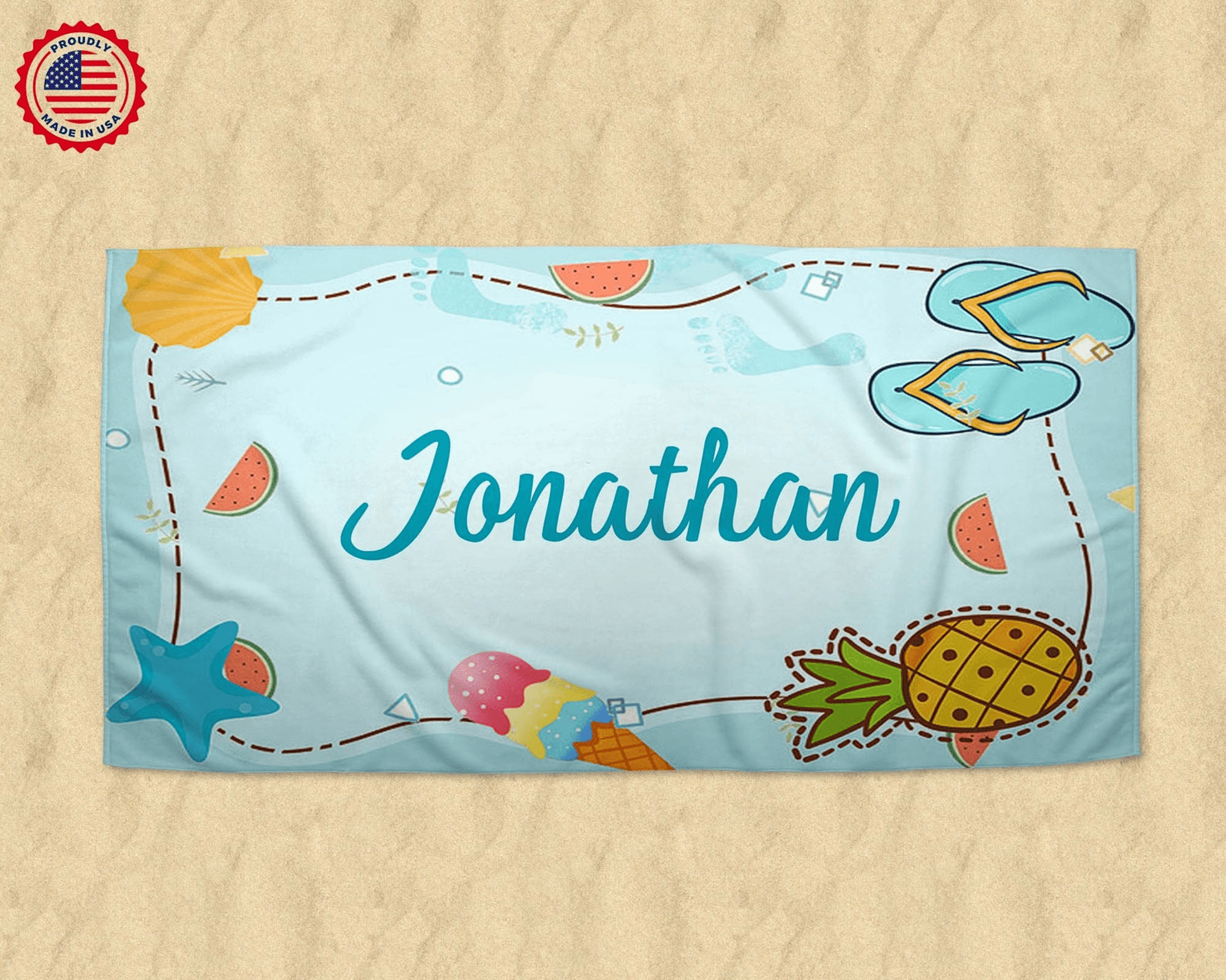 personalized summer beach towel with custom name – cute kids pool & beach towel