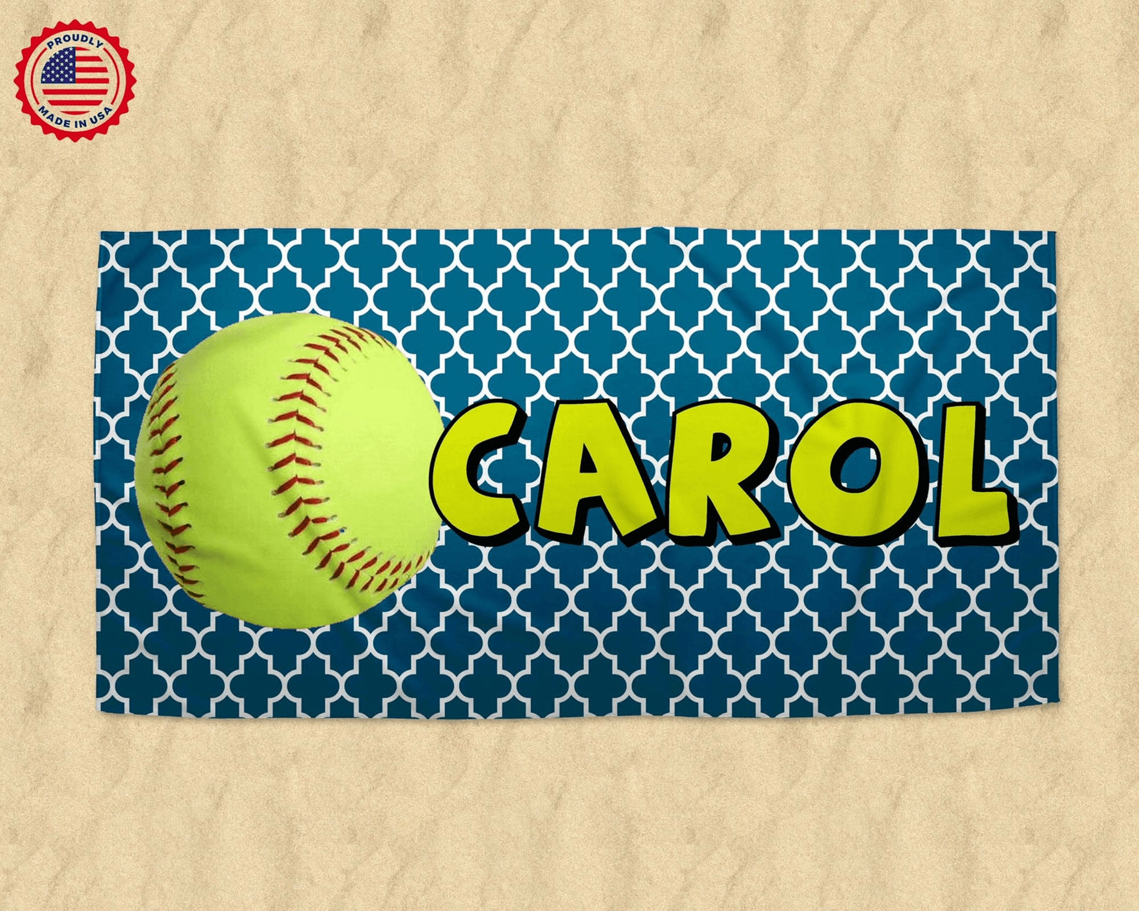 personalized softball beach towel with name – custom kids sports pool towel team gift