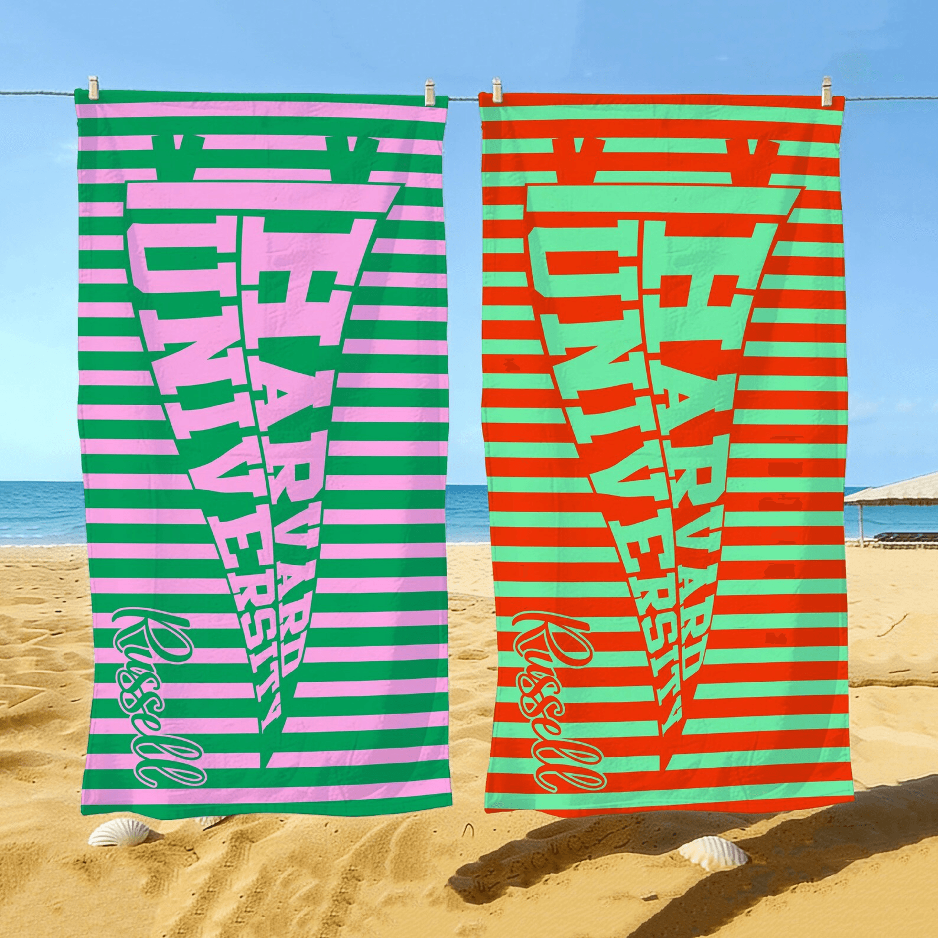personalized college pennant beach towel with custom school banner for graduates and students