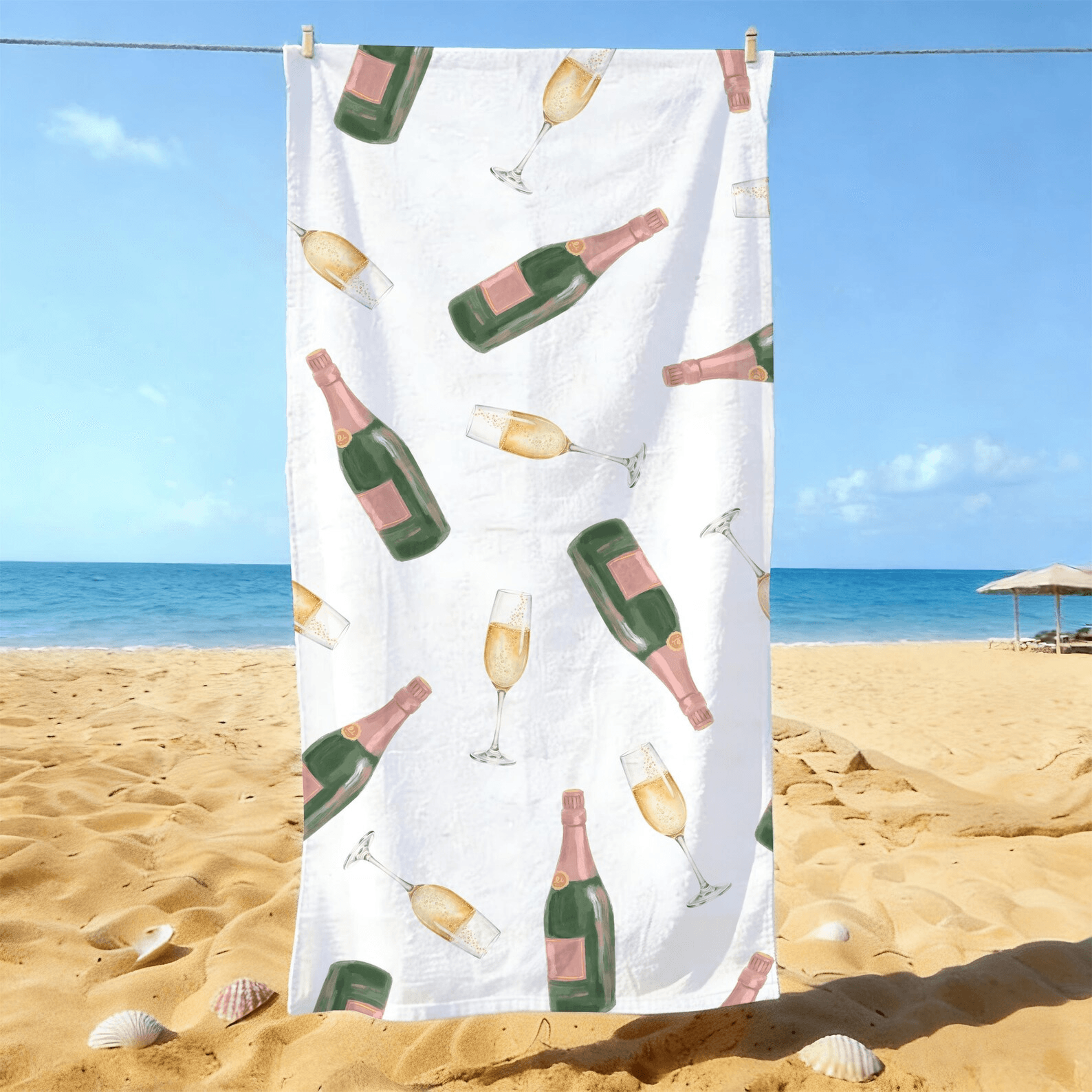 personalized champagne beach towel with custom name – luxury poolside & vacation essential