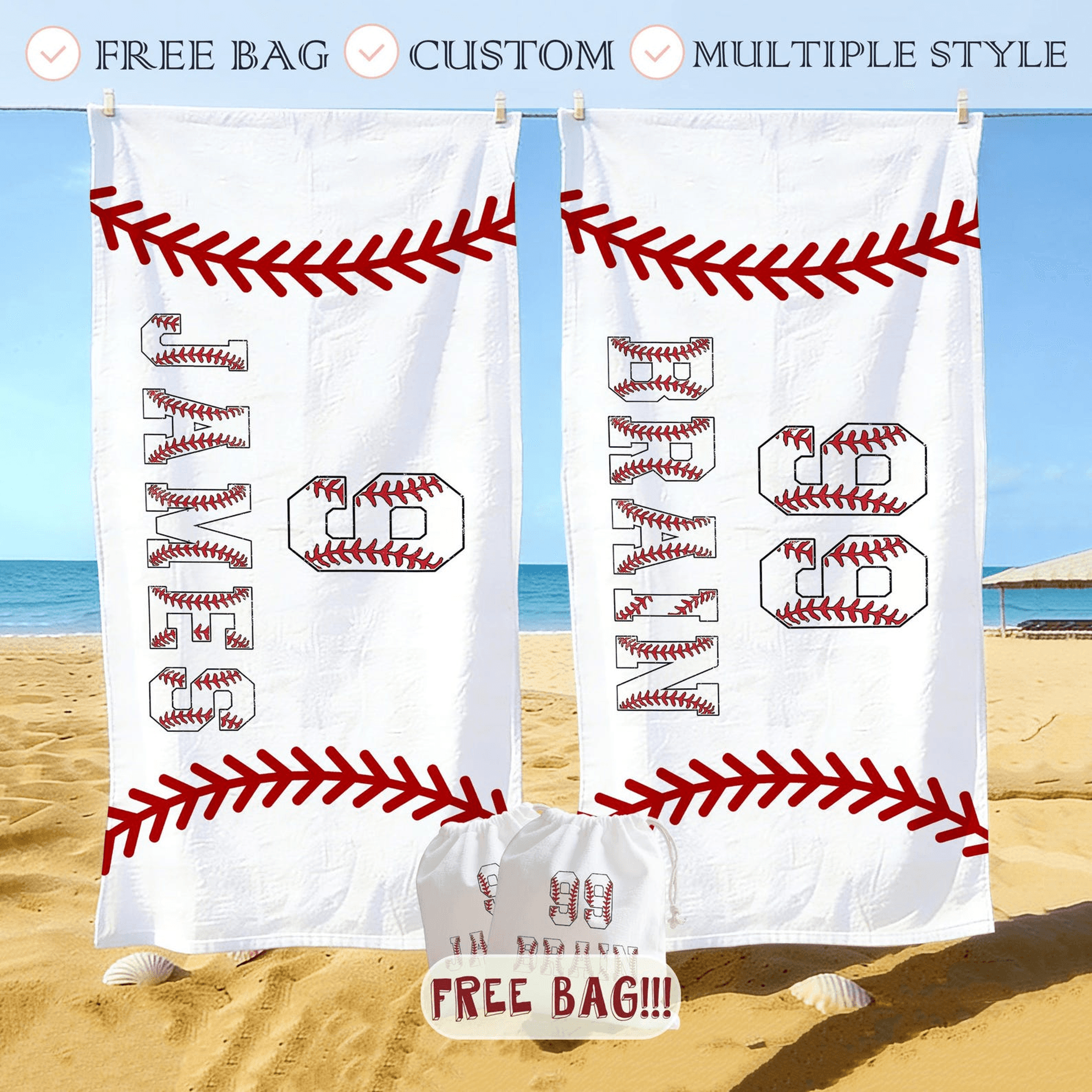 personalized baseball player beach towel with custom name – perfect gift for players and teams