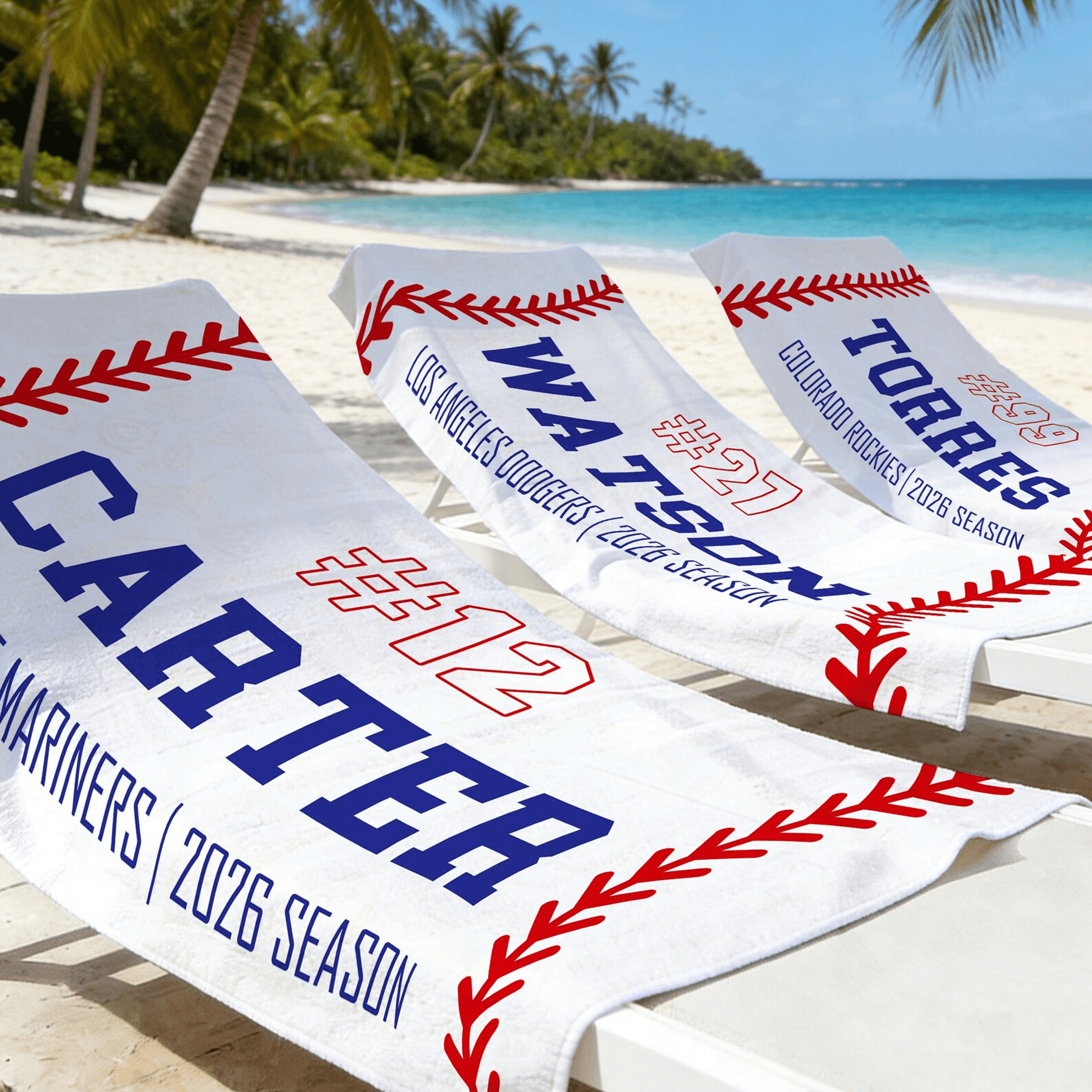personalized baseball team beach towel with custom name – cool gift for players and young athletes