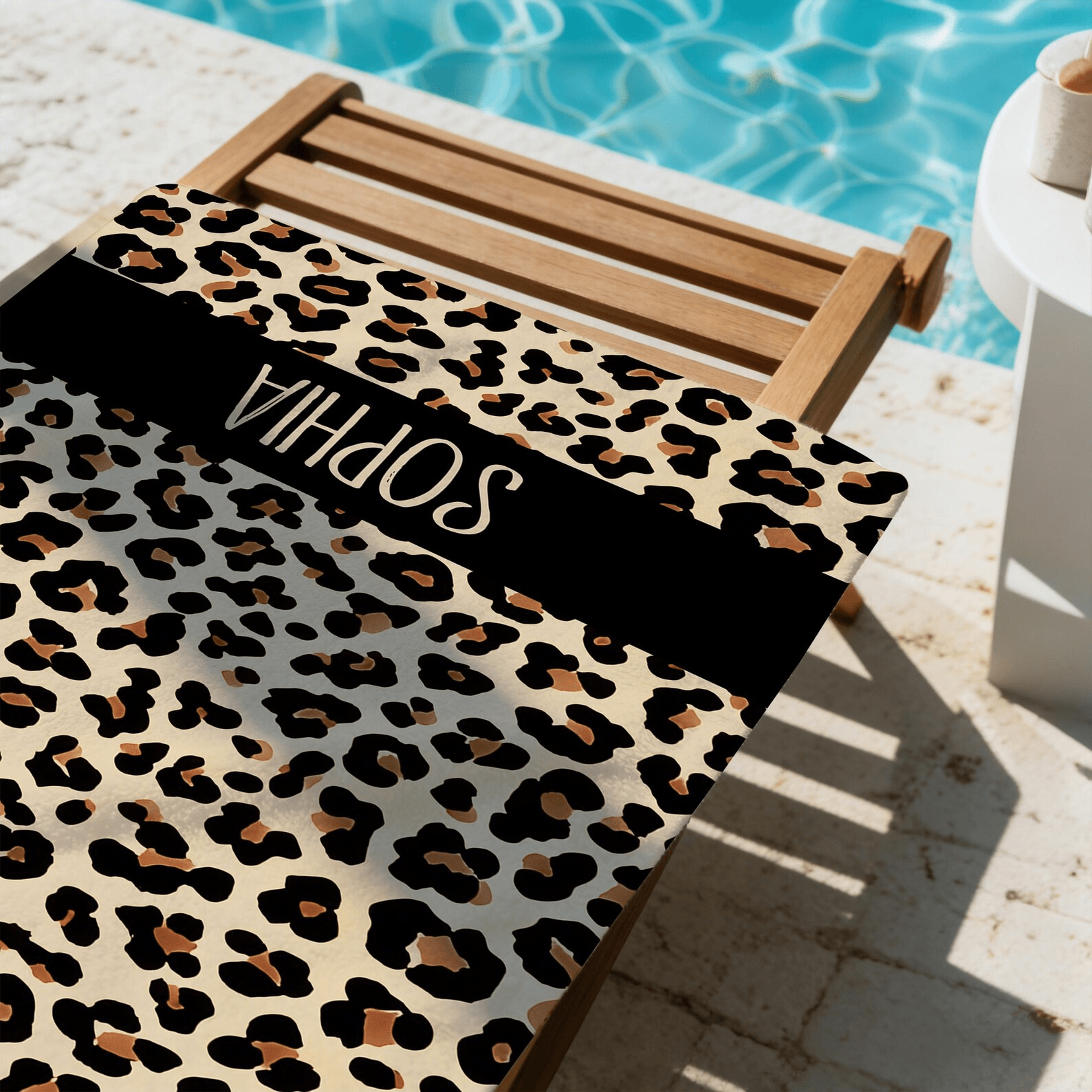 personalized leopard print beach towel with custom name – stylish vacation gift for women and girls