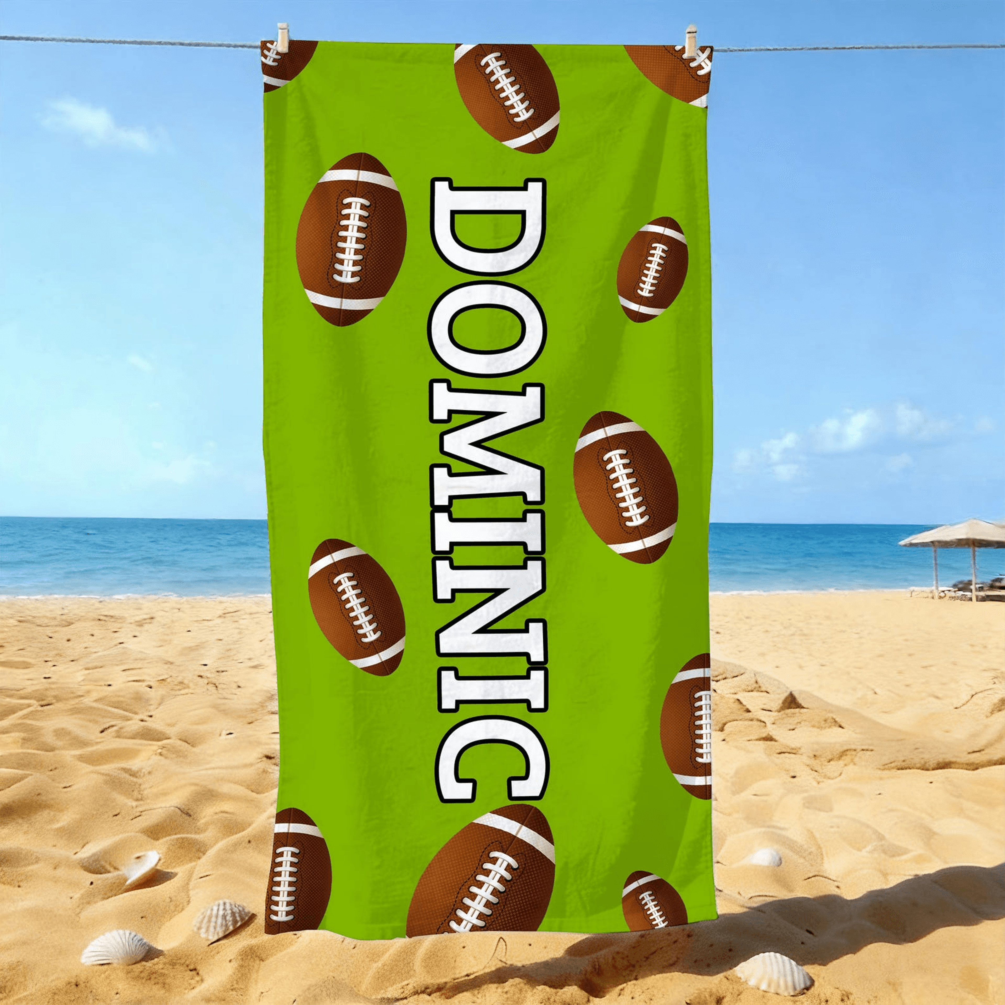 personalized american football beach towel with custom name – perfect for young athletes and sports fans