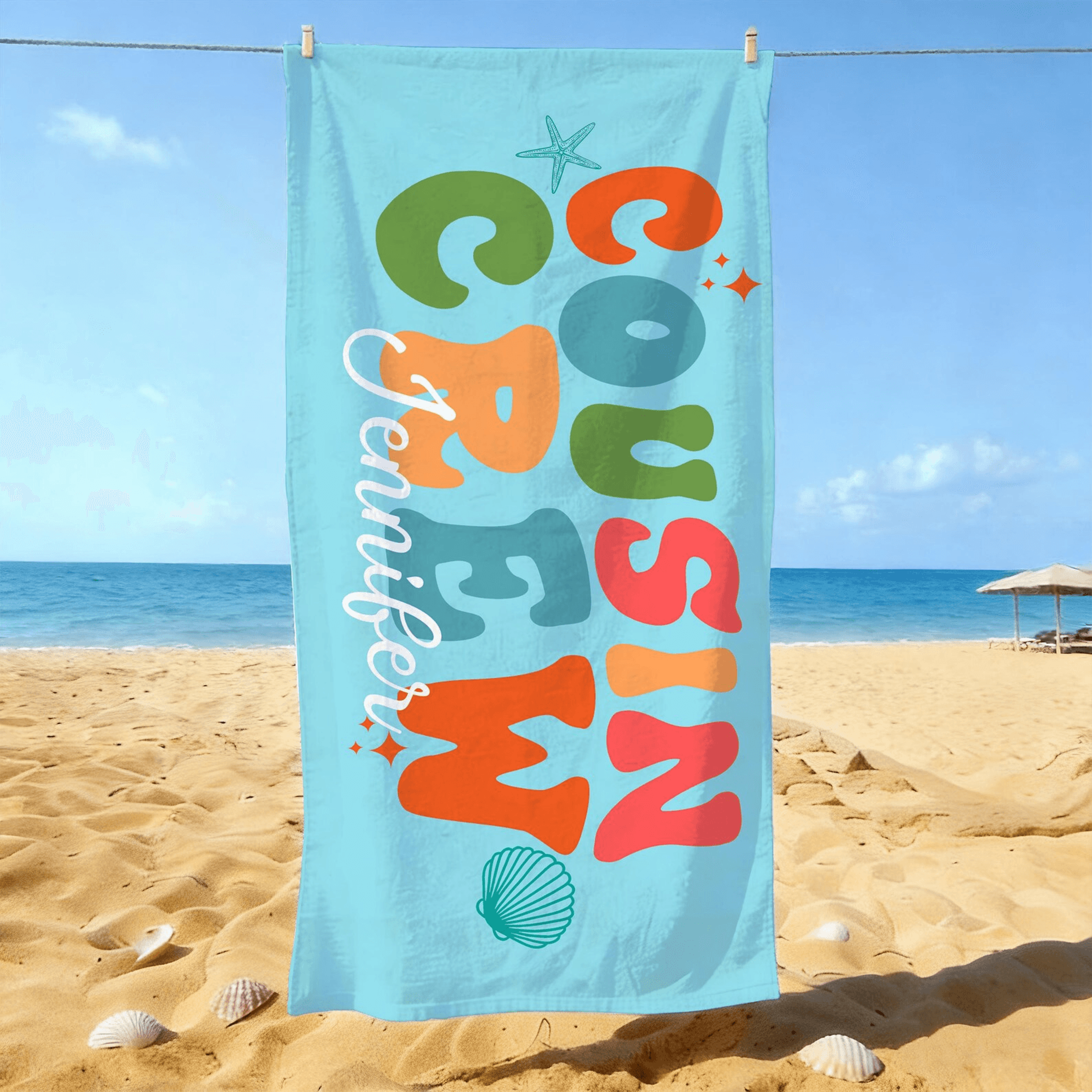 personalized cartoon letters beach towel with custom name – fun summer essential for kids