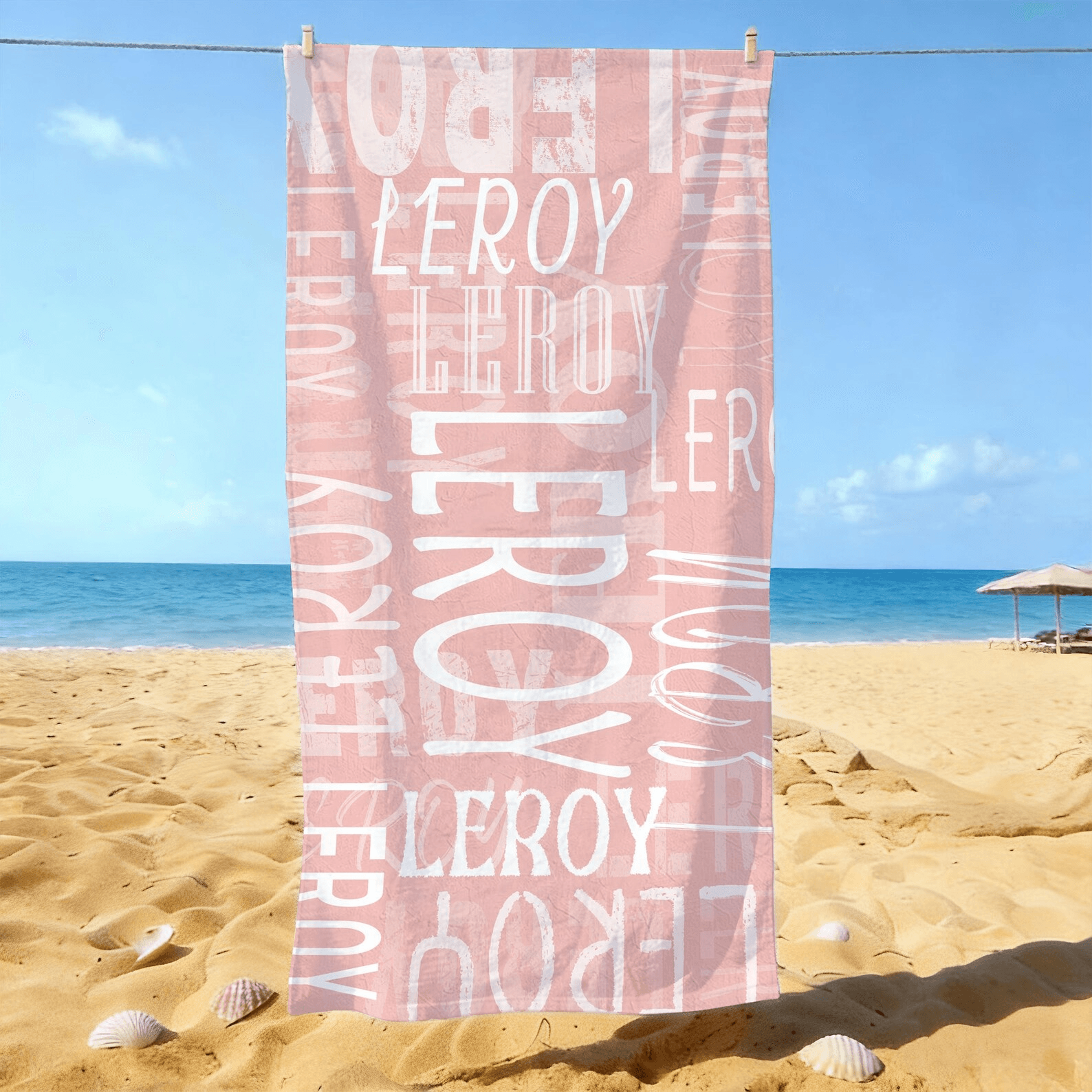 personalized signature style beach towel with custom name – tropical summer gift for kids