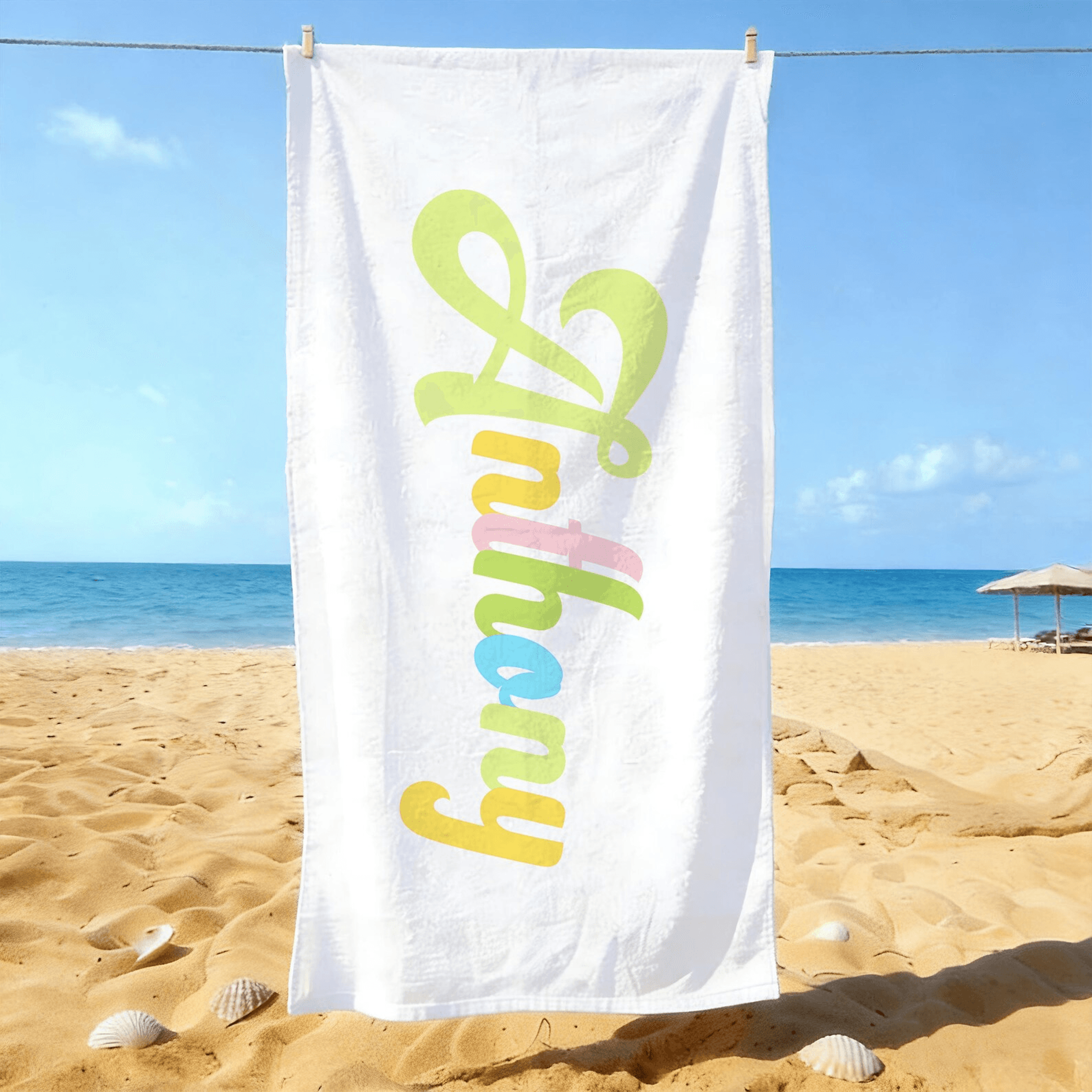 personalized colorful name beach towel,custom initial name summer vacation gift,birthday party gifts for kids,pool towel
