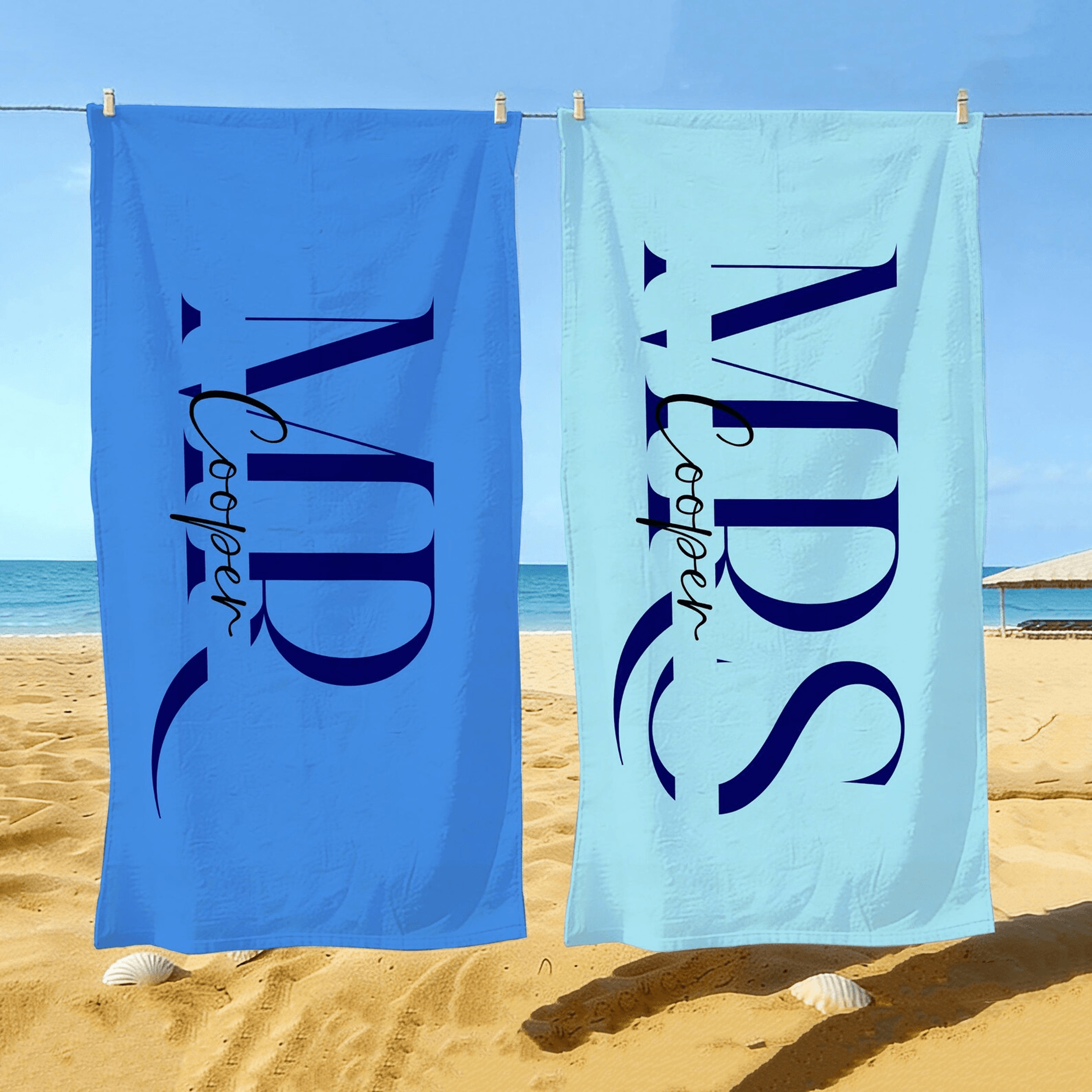 personalized couple beach towel with custom name – romantic vacation gift for couples