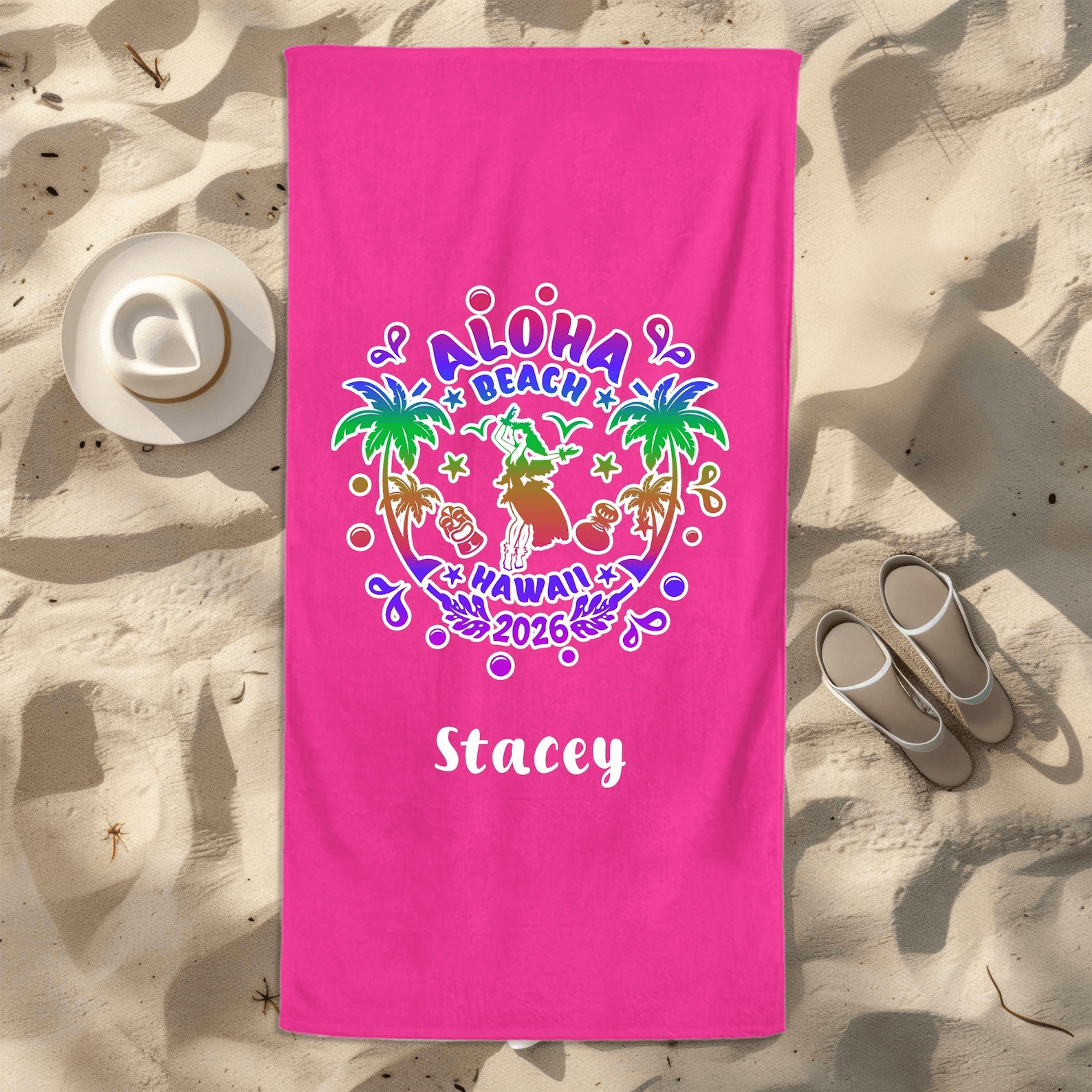 personalized hawaii 2026 aloha beach towel with custom name tropical vacation gift